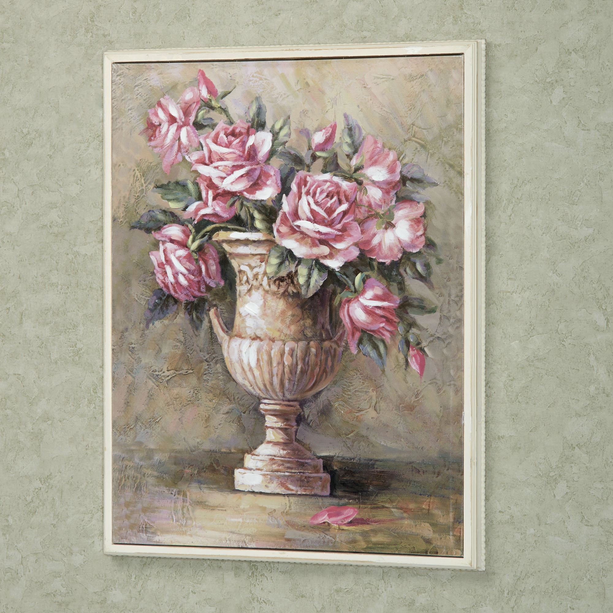 Urn of Roses Off White Border Framed Canvas Art