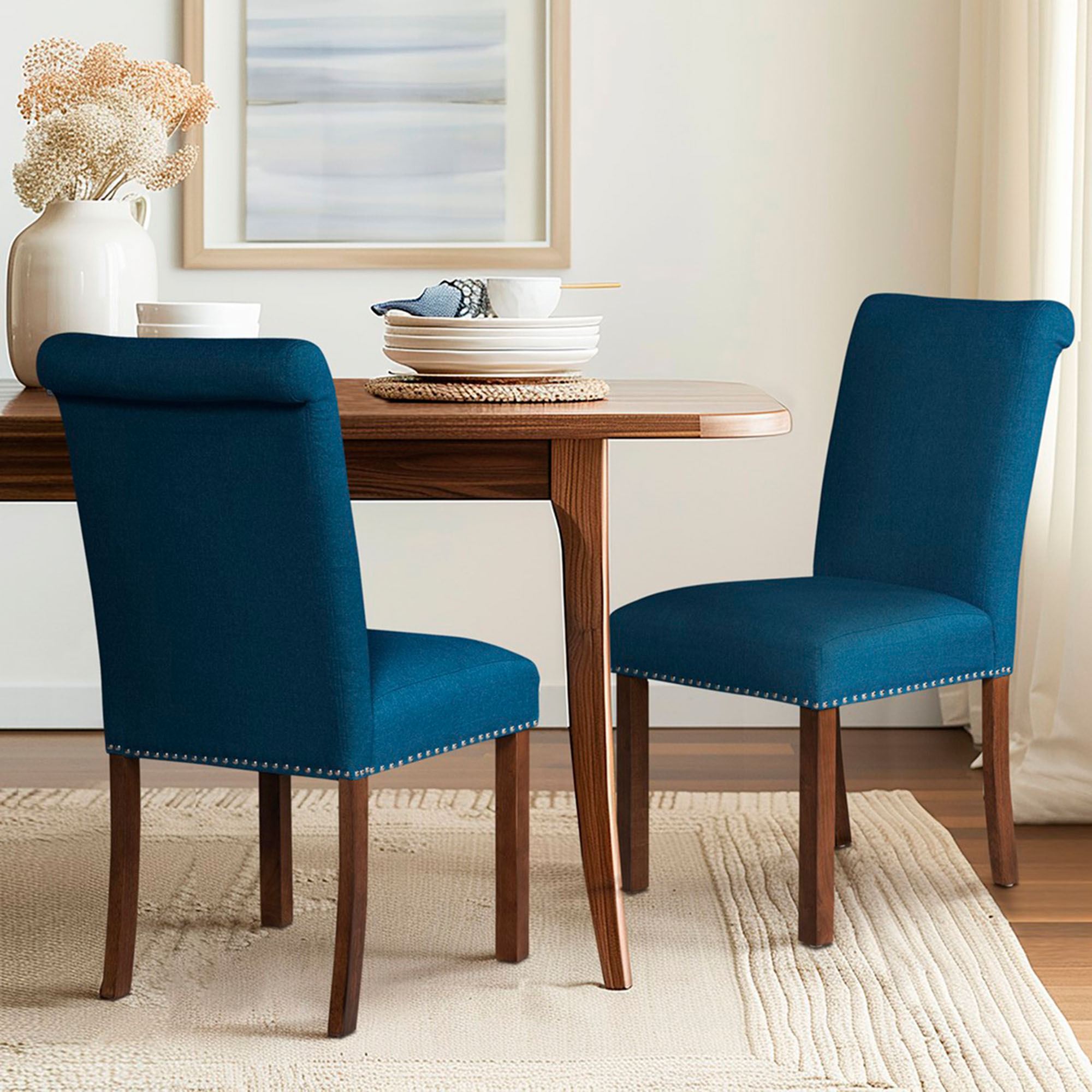 Fiorella Blue Roll Back Armless Upholstered Dining Chair Set of 2