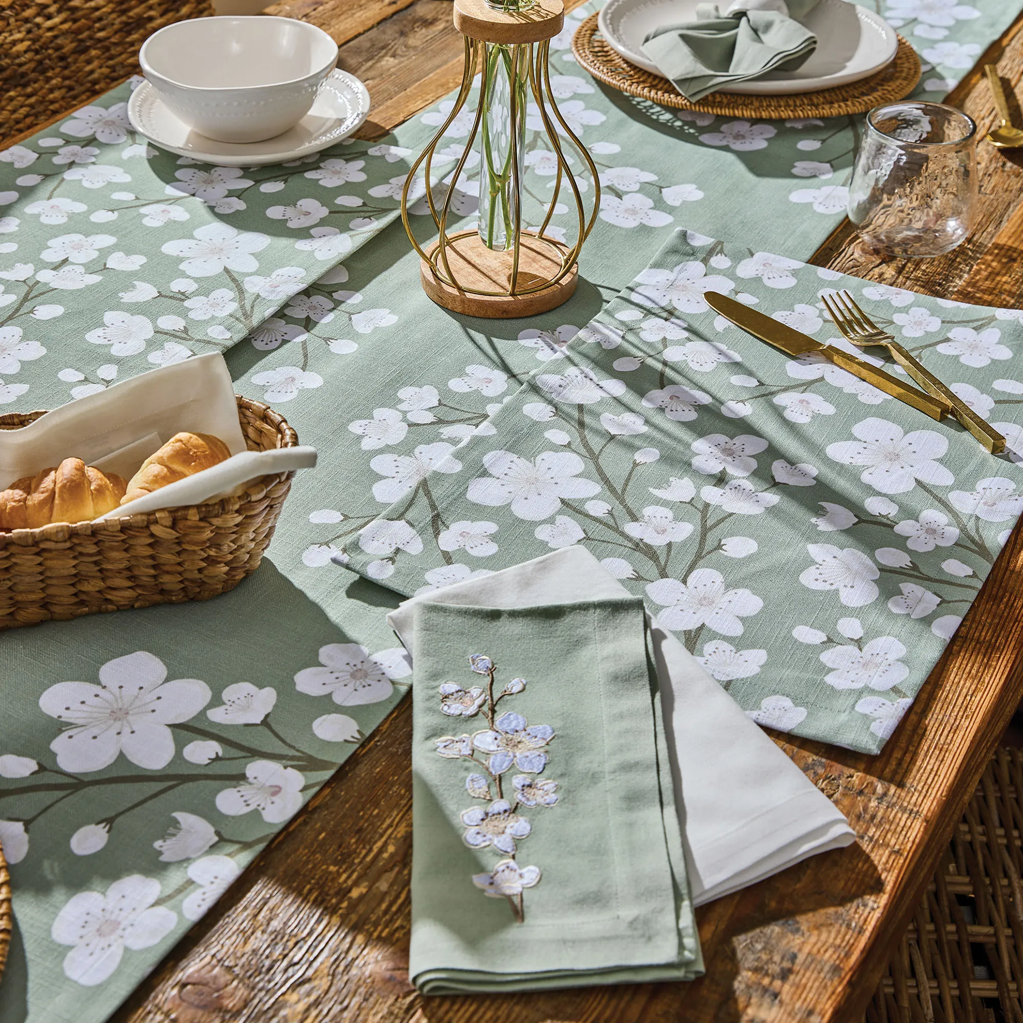 Cotton Floral Tablecloth for Rectangle Tables Turquoise Beige Tan Cotton Floral Tablecloth for Rectangle Tables Turquoise Beige Tan