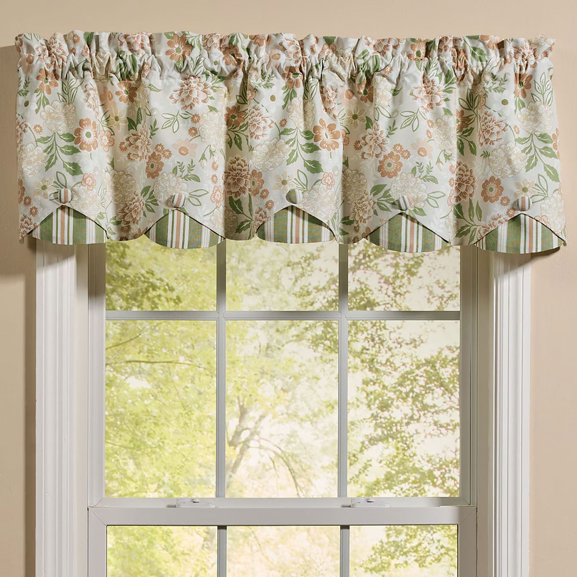 Multi Patterned Valance Garden Grace Flower Blossom Cotton Layered Scalloped Window Valance
