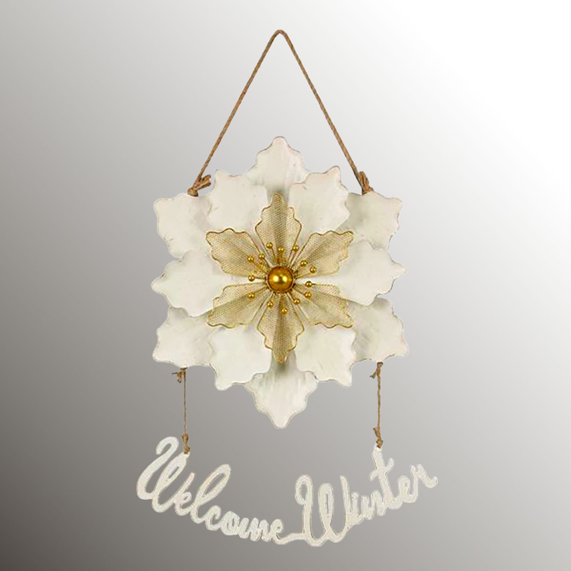 Welcome Winter Floral Wall Sign Off White