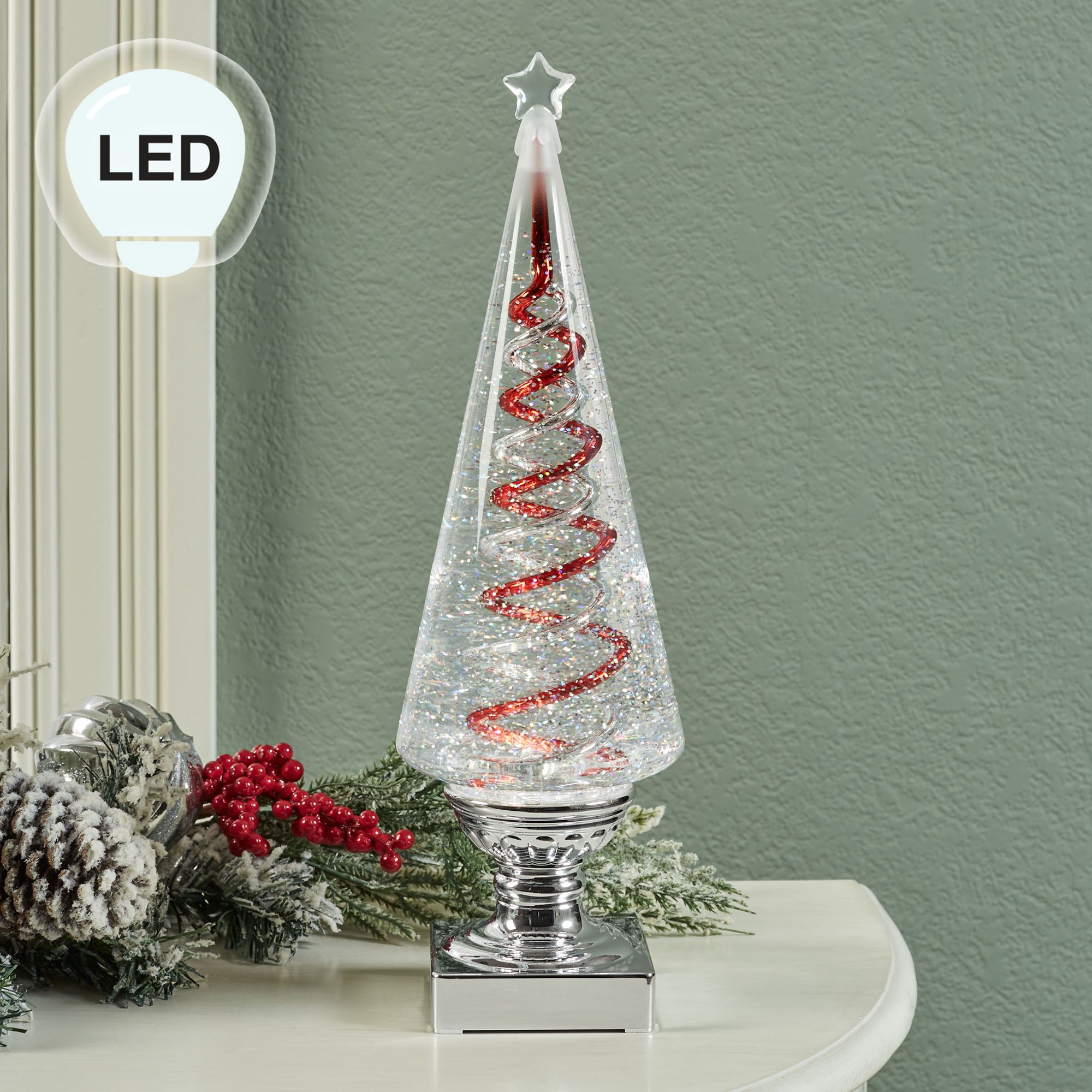 Spiral Swirl LED Tree Table Accent Silver