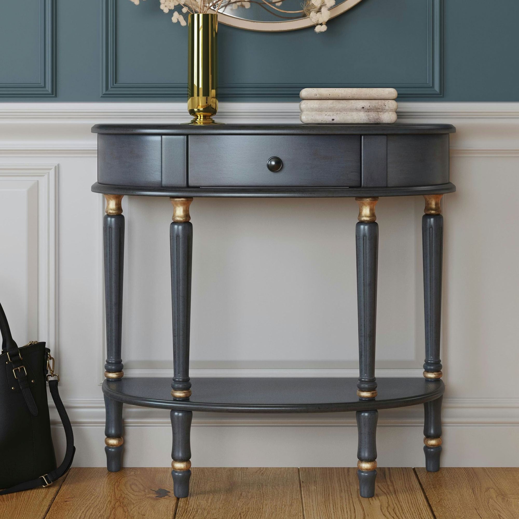 Mozart Handpainted Dark Blue Wooden Demilune Console Table from Butler ...