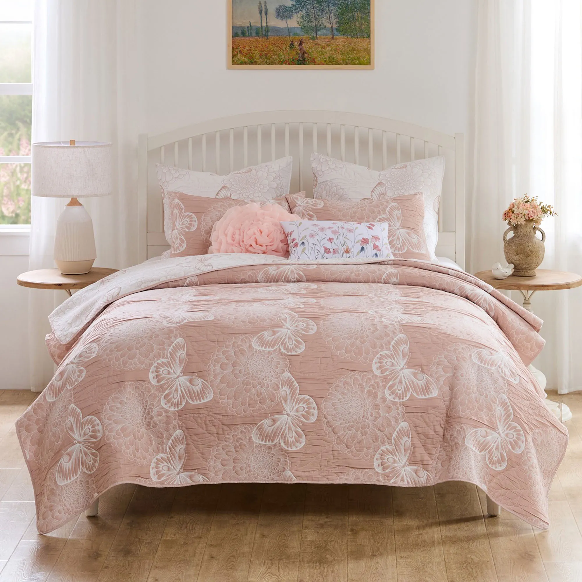 Pink Coverlet Sets Sweet Mariposa Blush Pink Matelasse Butterfly Mini Coverlet Set Bedding