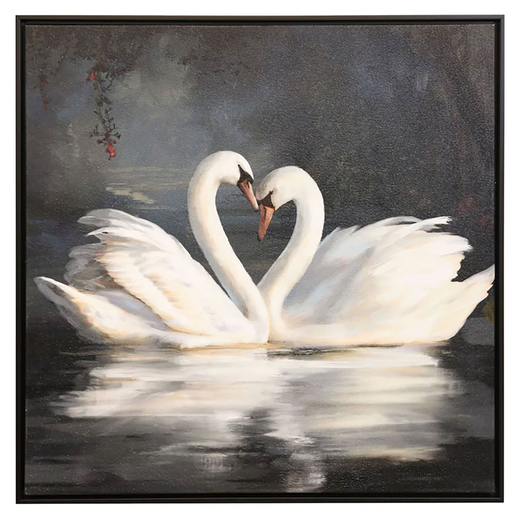 Swan Lake Romantic Loving Swans Framed Canvas Wall Art