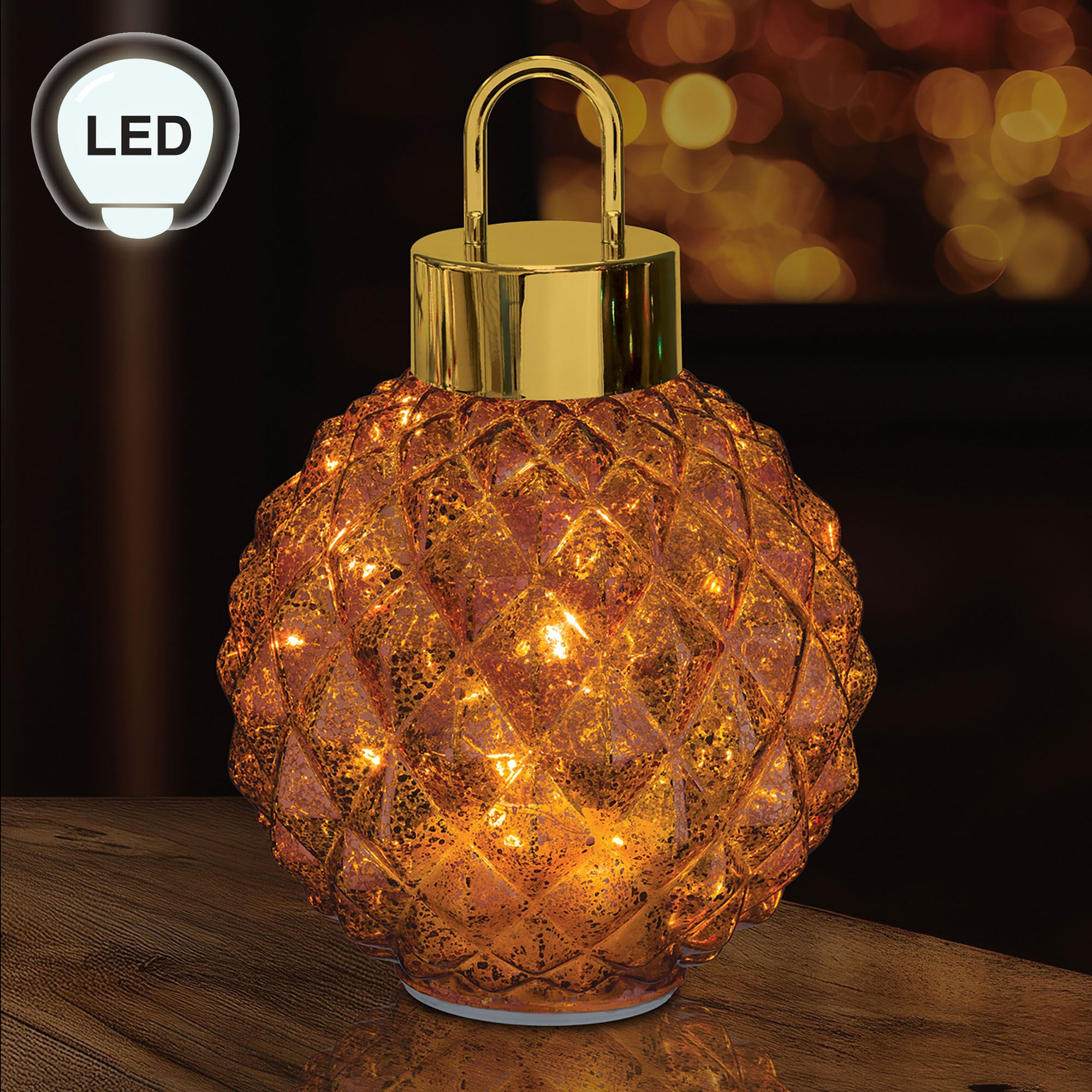 Bronze Diamond Spinning LED Ornament Table Accent
