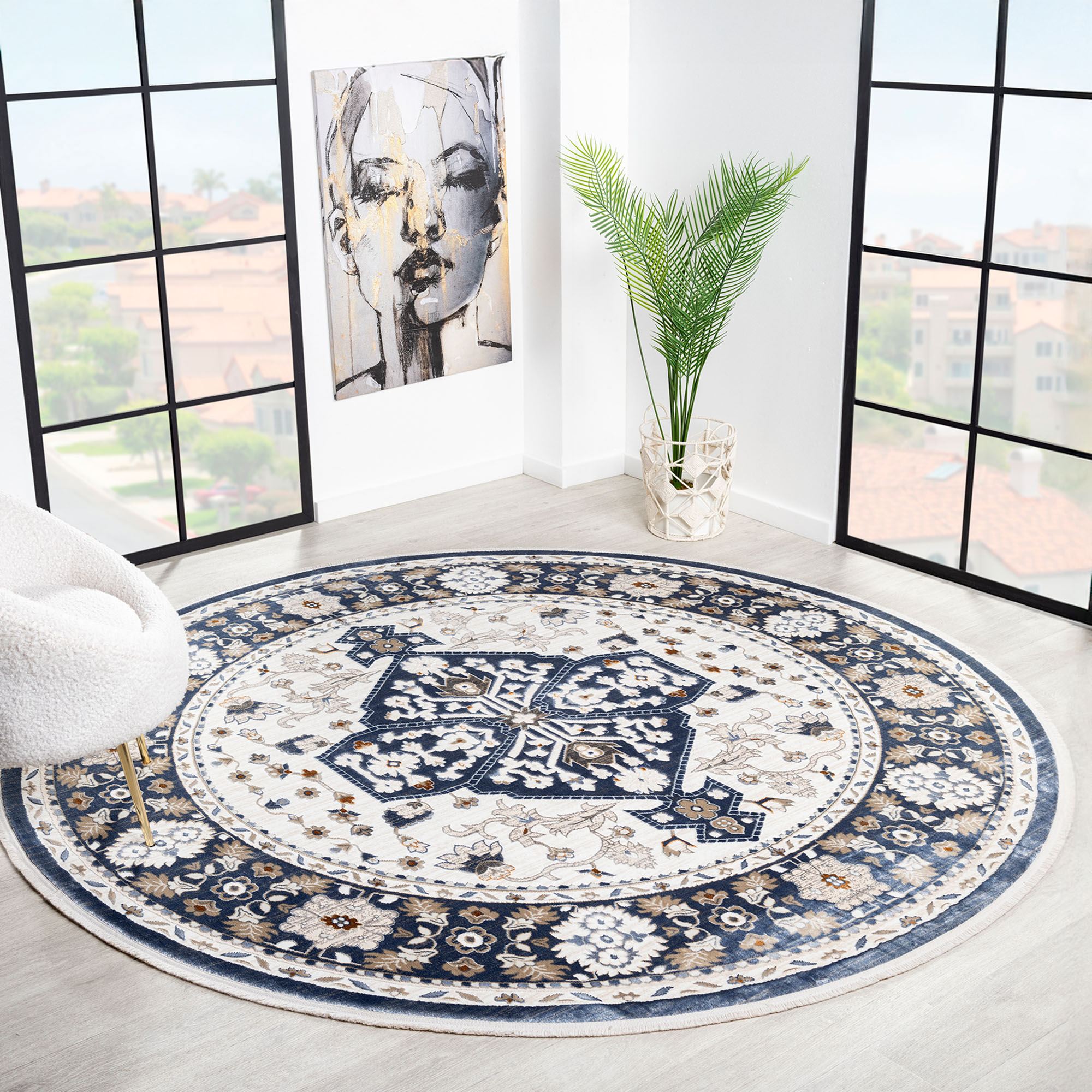 Round Rug Inky Blue Isadora Round Rug Blue 7'11
