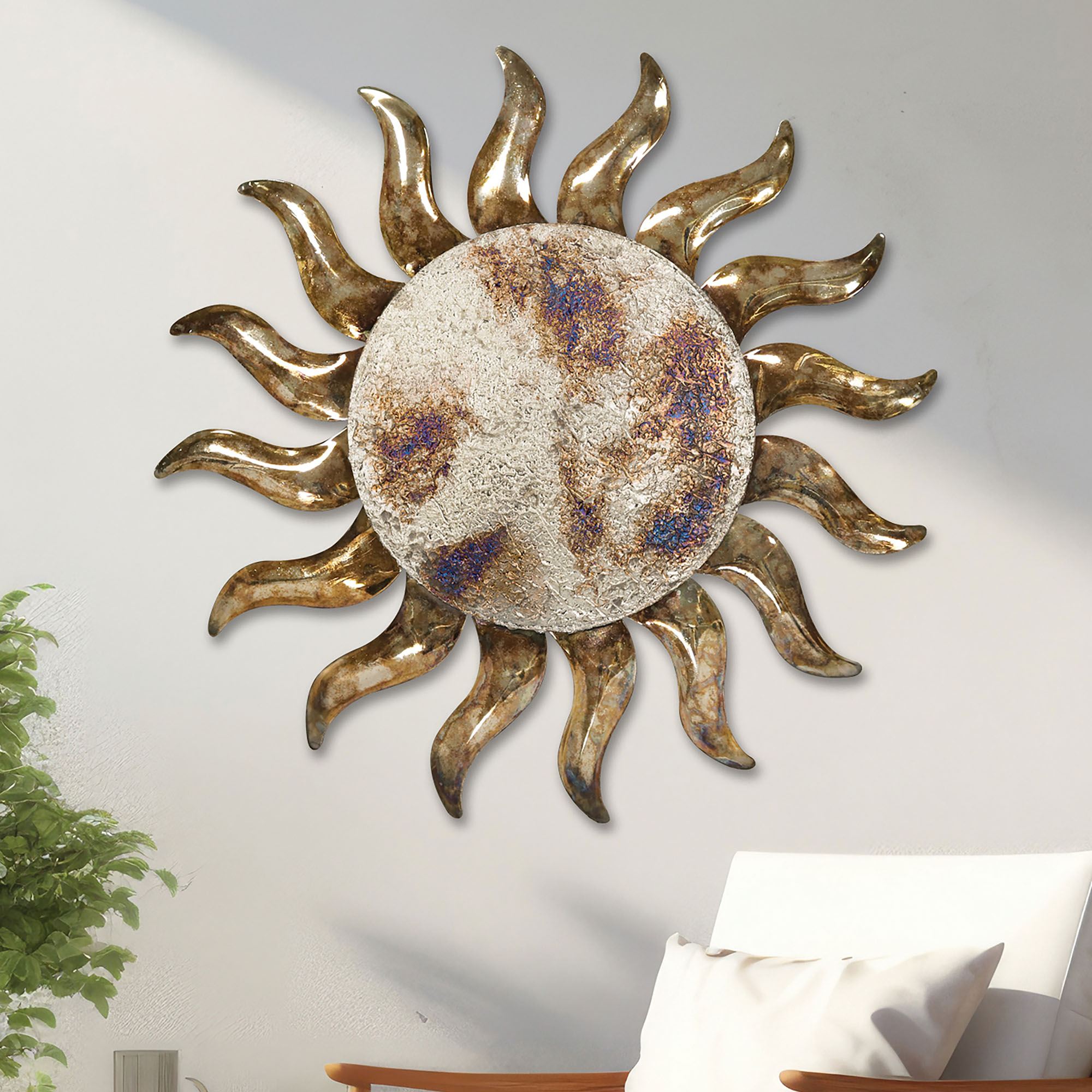 Metallic Sun Flamed Sun Indoor Outdoor Metal Wall Art