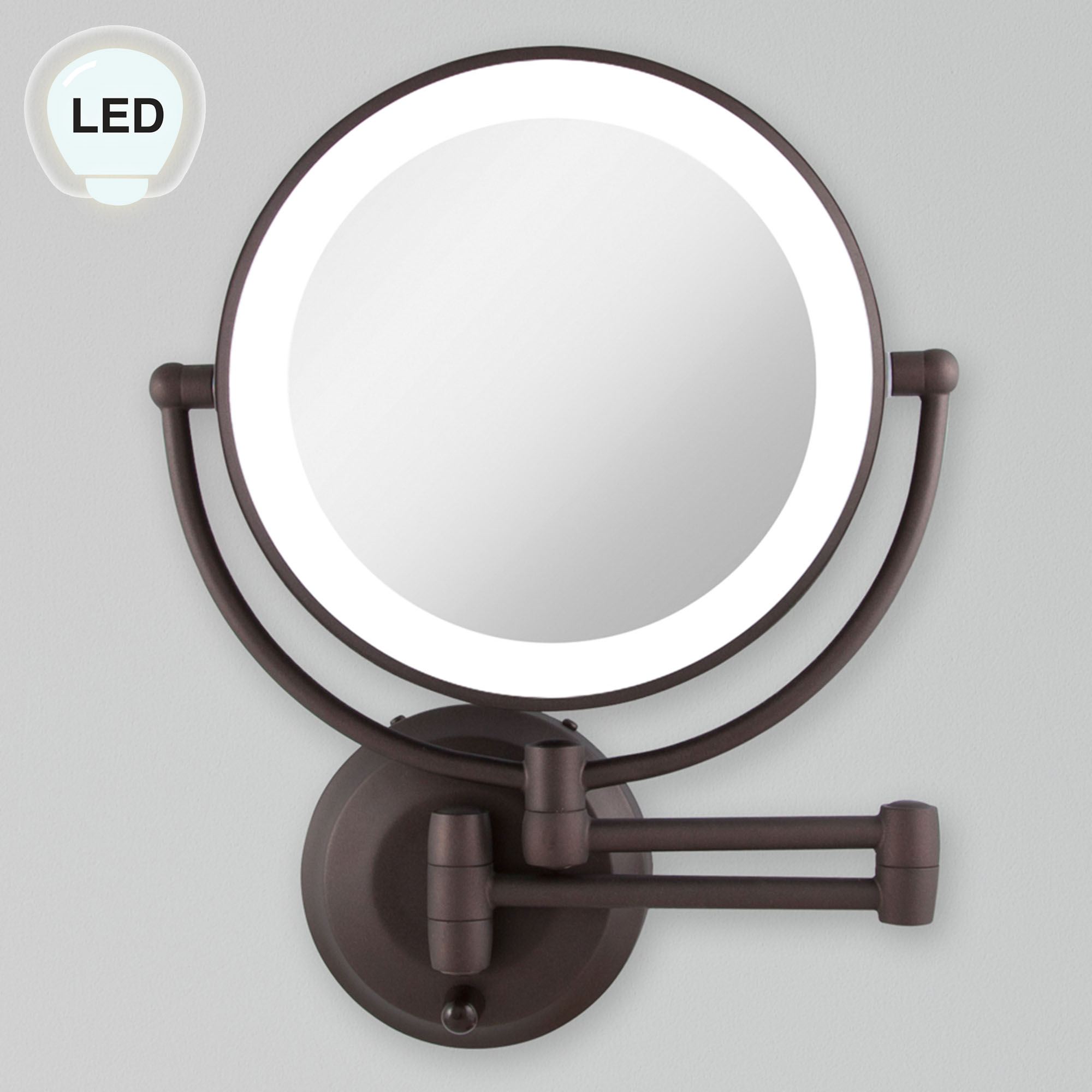 Bronze LED Lighted 10x Magnifying Extendable Wall Makeup Vanity Mirror ...
