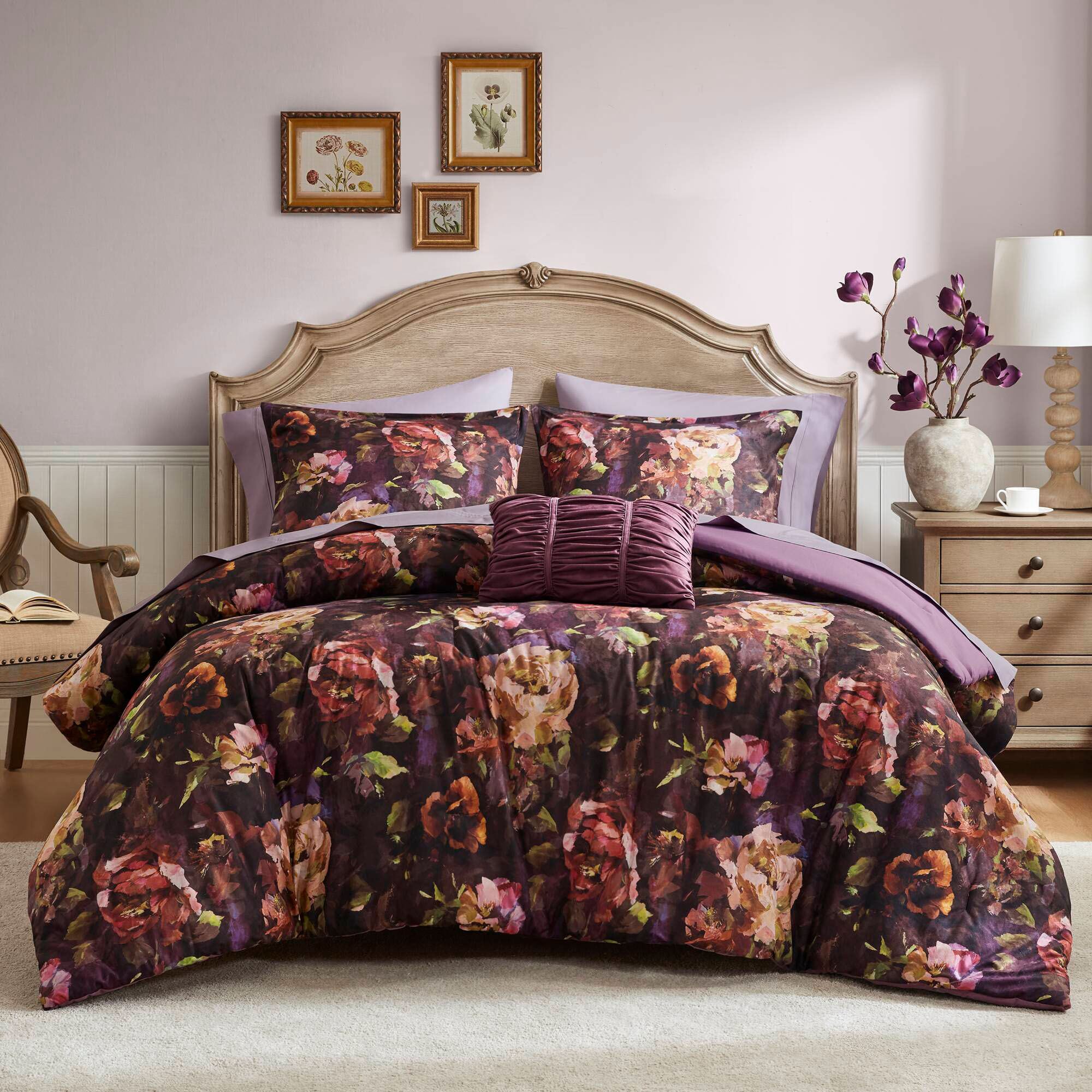 Seraphina Floral Comforter Bed Set Purple