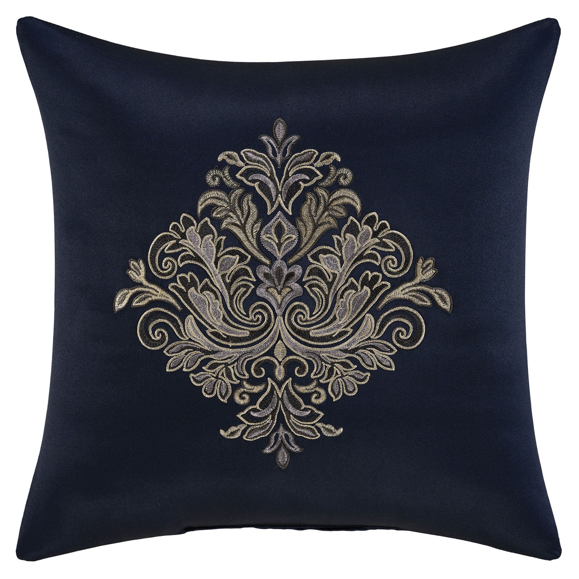Bradley Embroidered Tailored Pillow Navy 18 Square