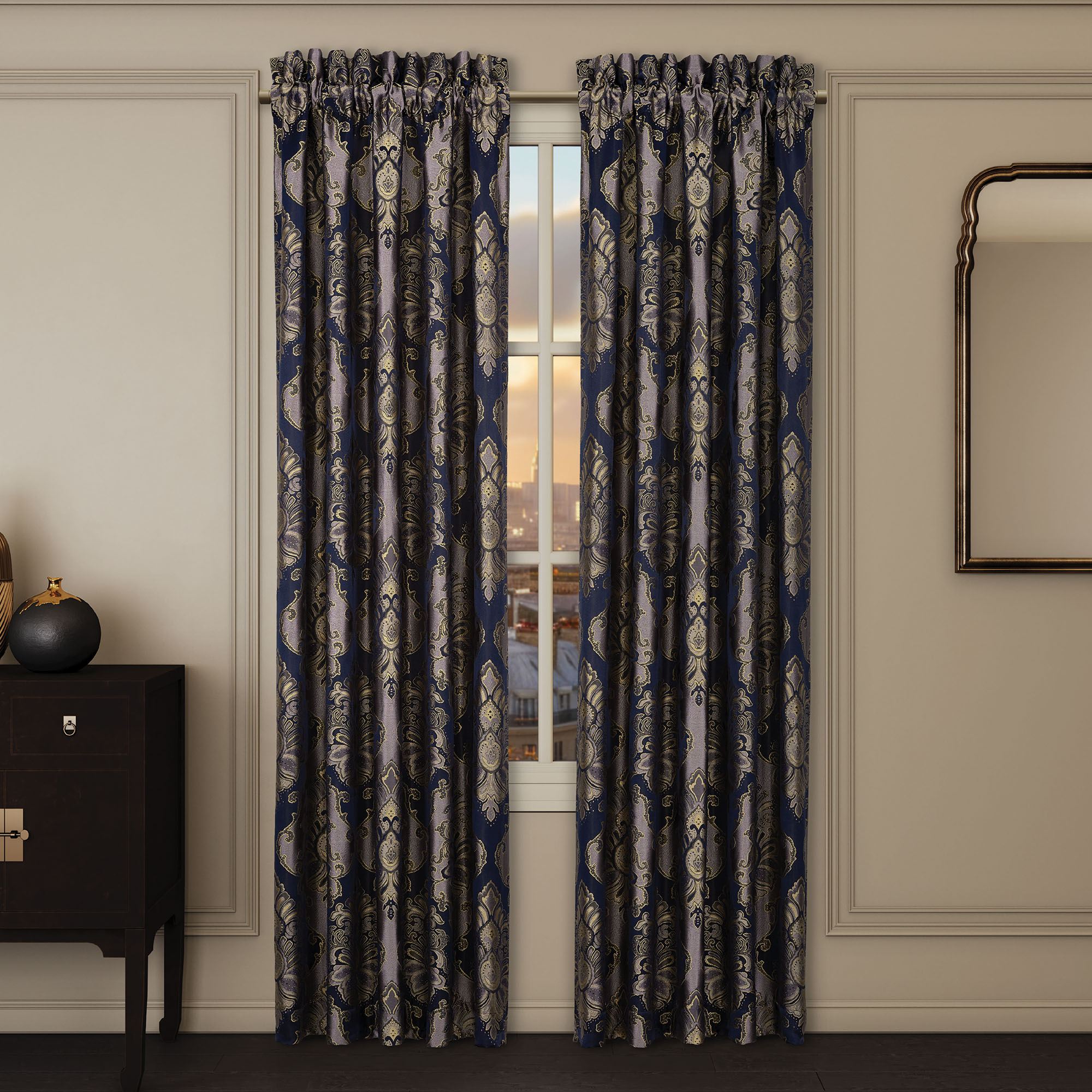 Bradley Wide Tailored Curtain Pair Navy