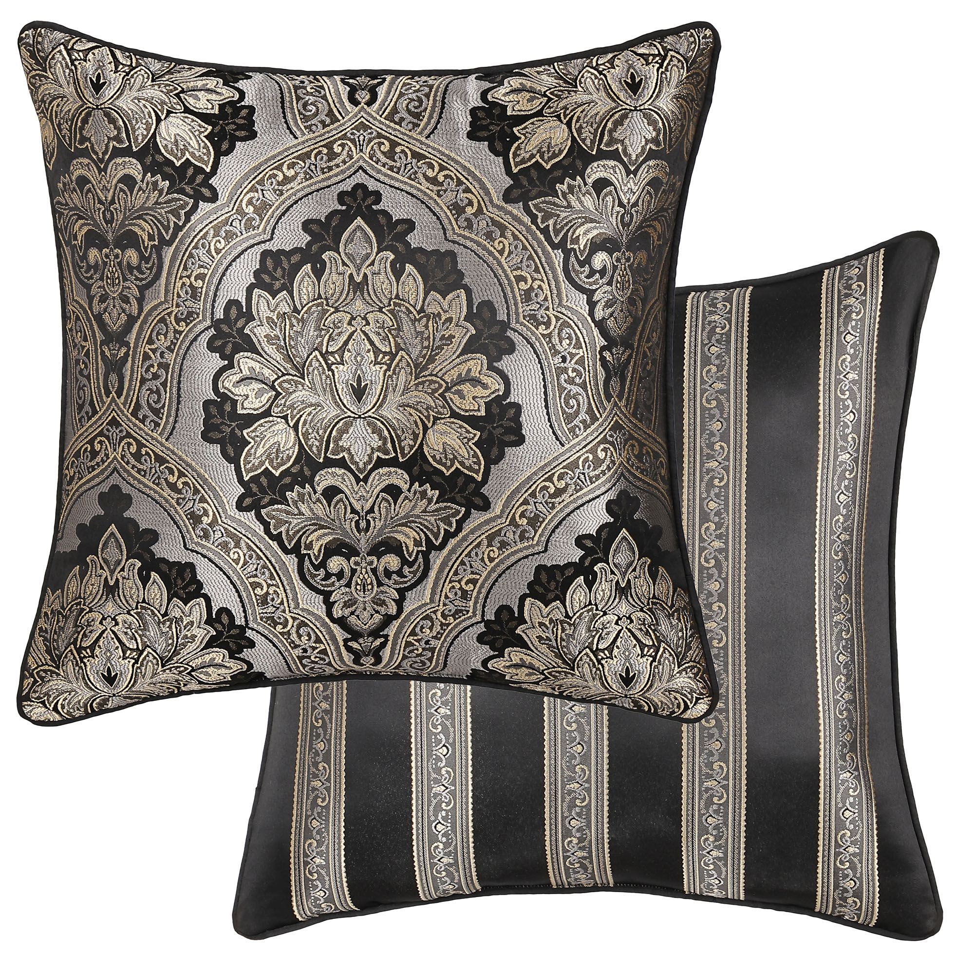 Harriman Reversible Damask Pillow Black 20 Square