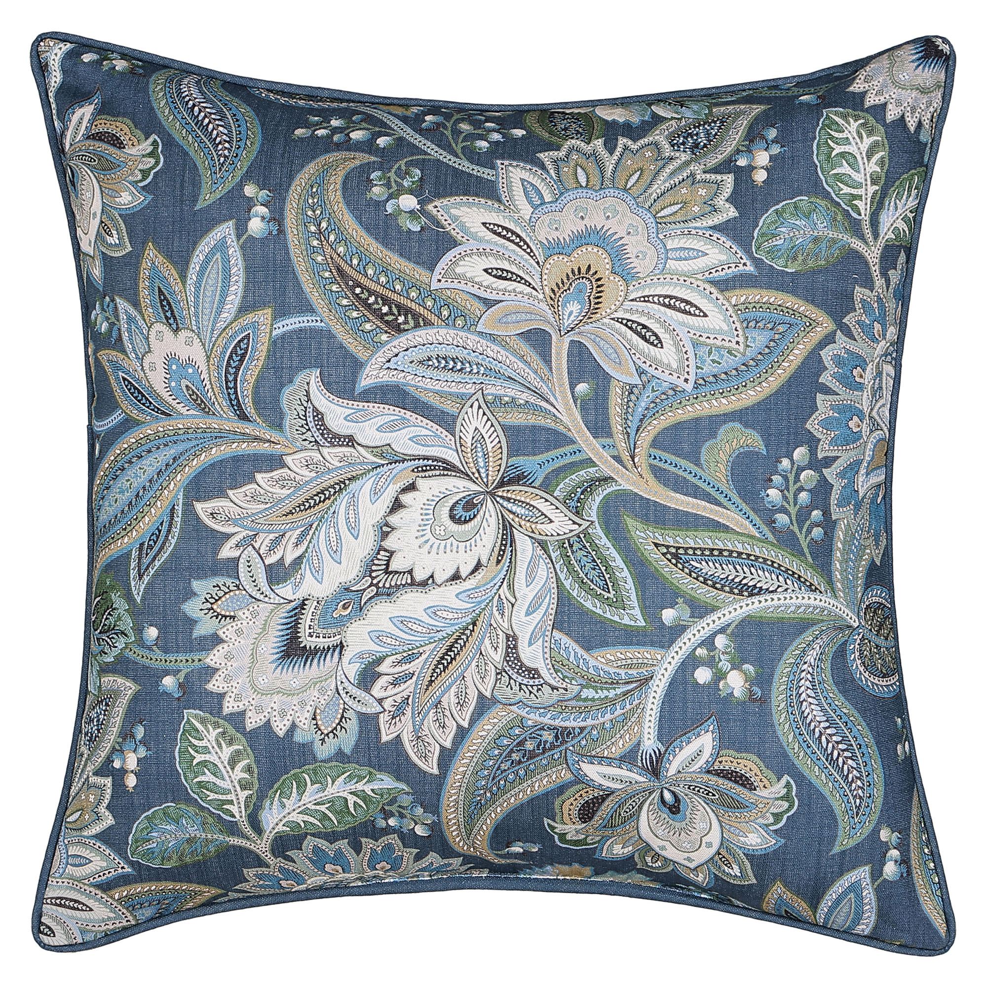 Michaela Jacobean Floral Pillow Blue 20 Square