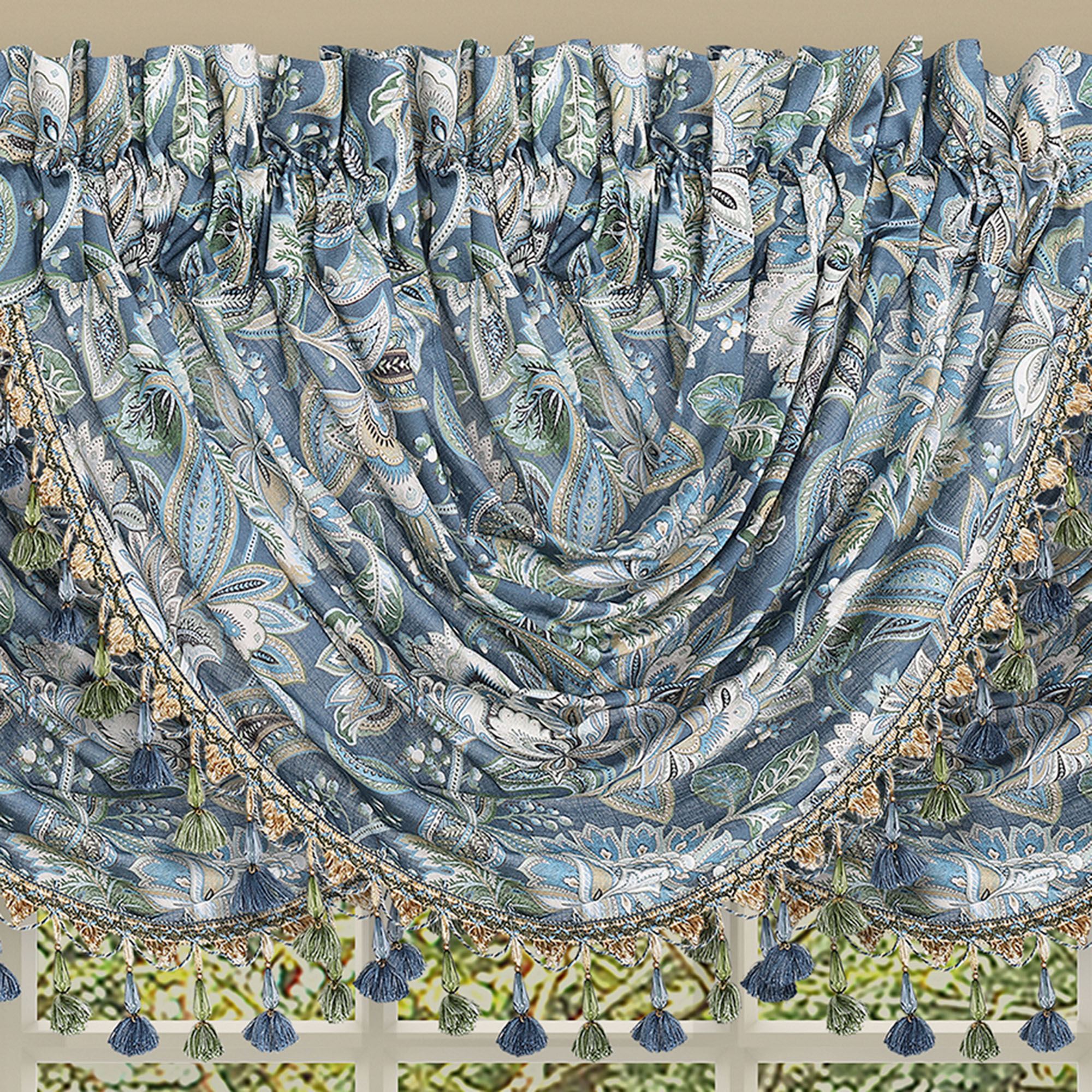 Michaela Tasseled Waterfall Valance Blue 43 x 33