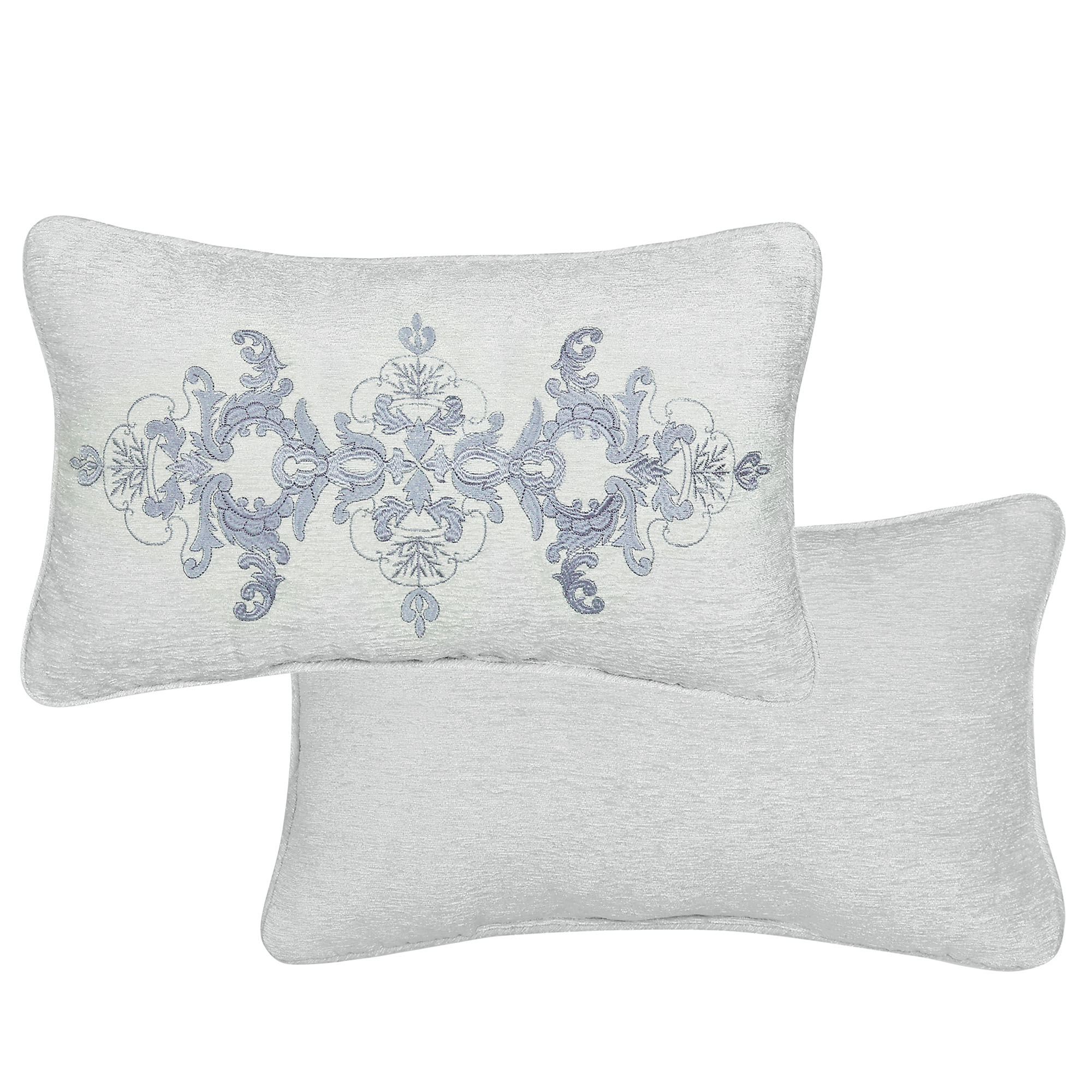 Queensbury Reversible Embroidered Rectangle Pillow Silver