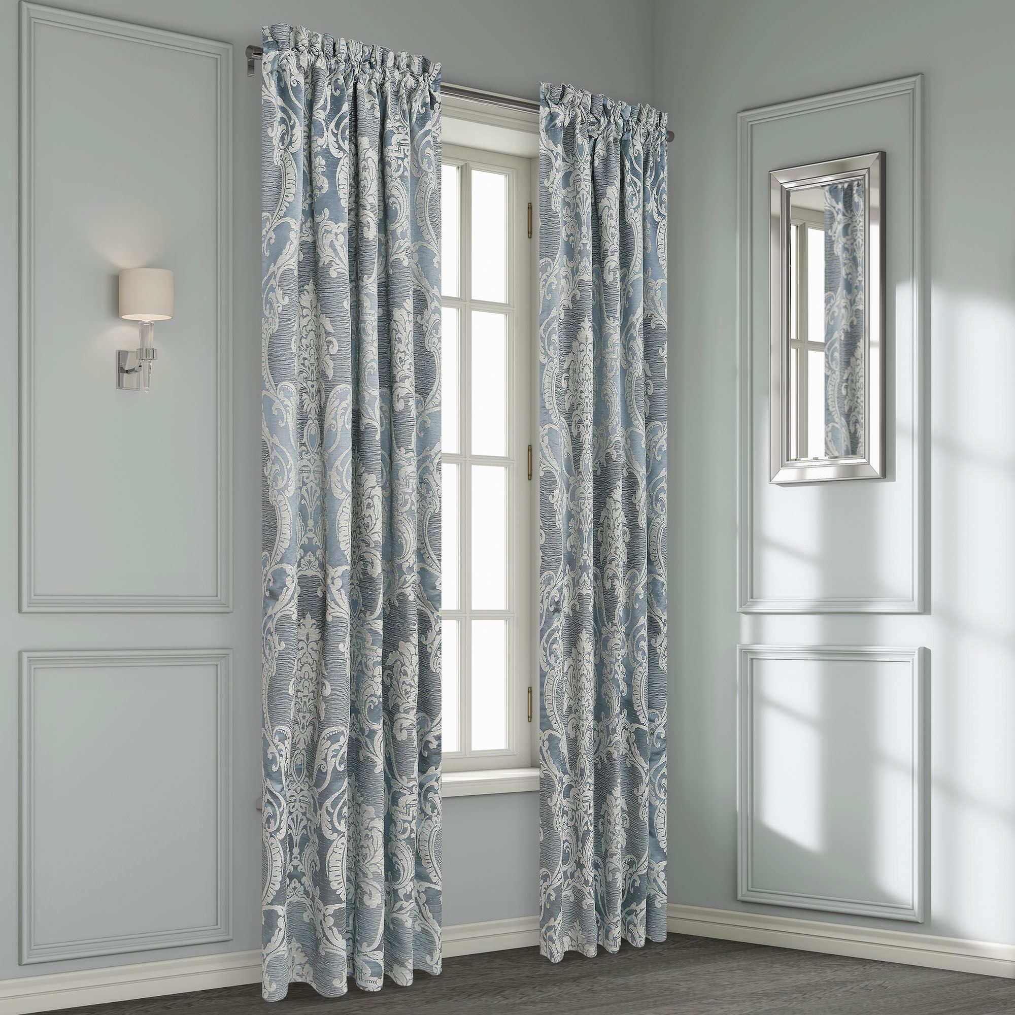 Queensbury Wide Tailored Curtain Pair Steel Blue