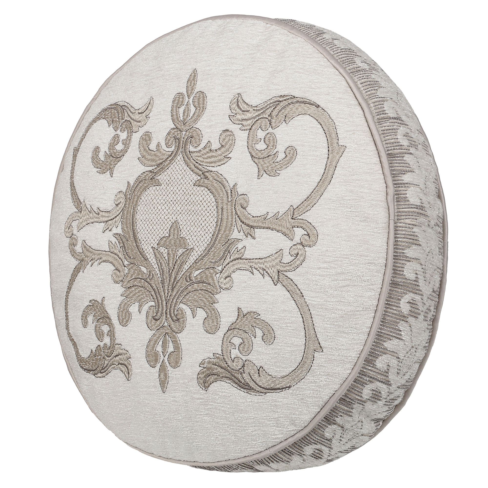 Queensbury II Embroidered Pillow Almond Round