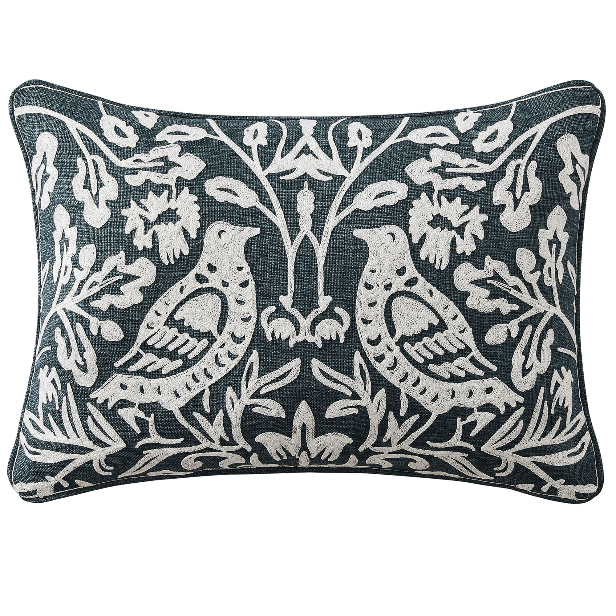 Blossom View Embroidered Rectangle Pillow Green