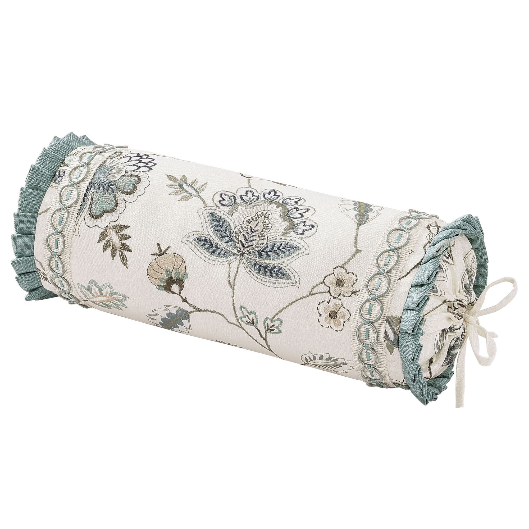 Blossom View Embroidered Pillow Teal Neckroll