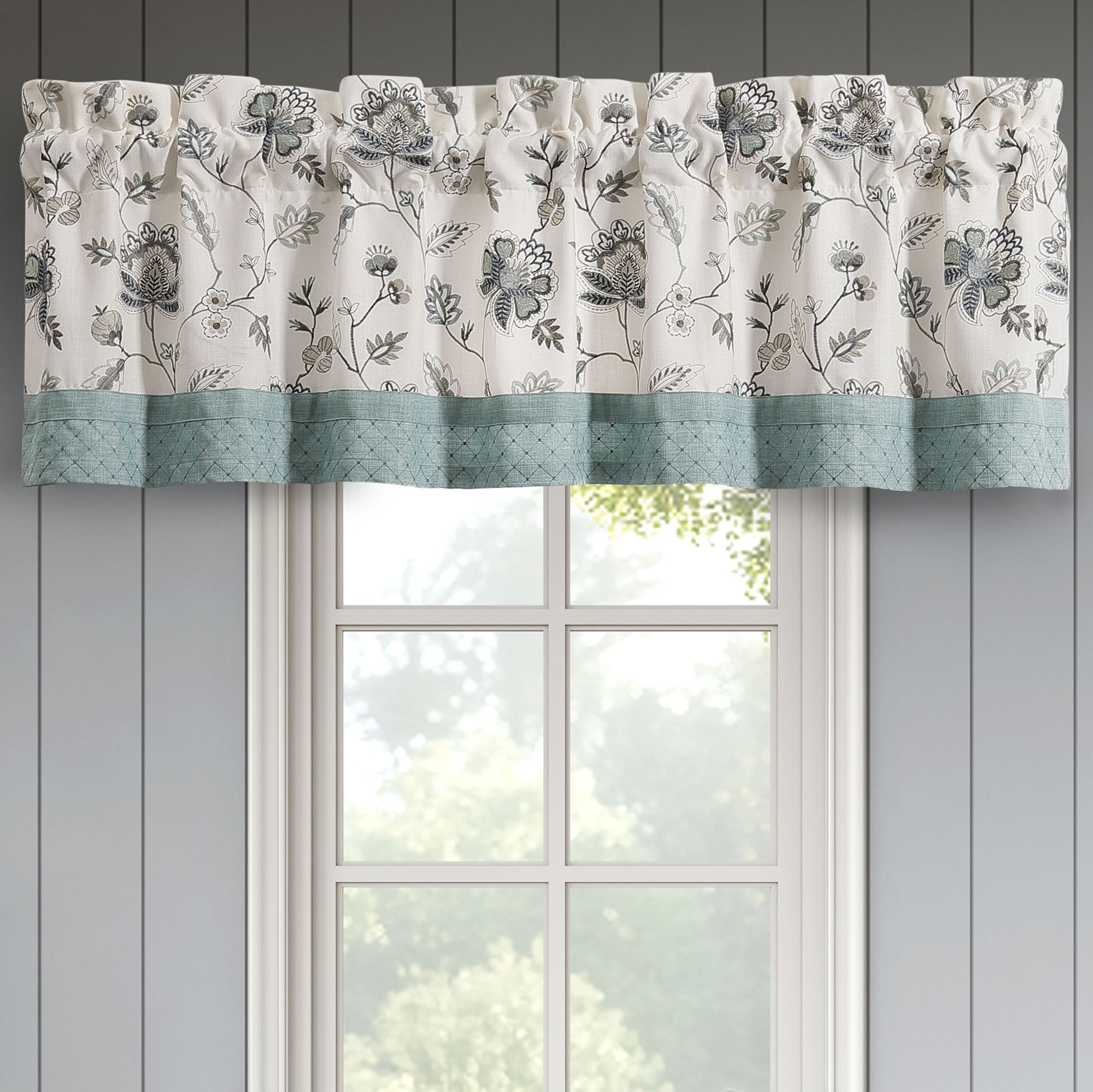 Blossom View Embroidered Tailored Valance Teal 88 x 21
