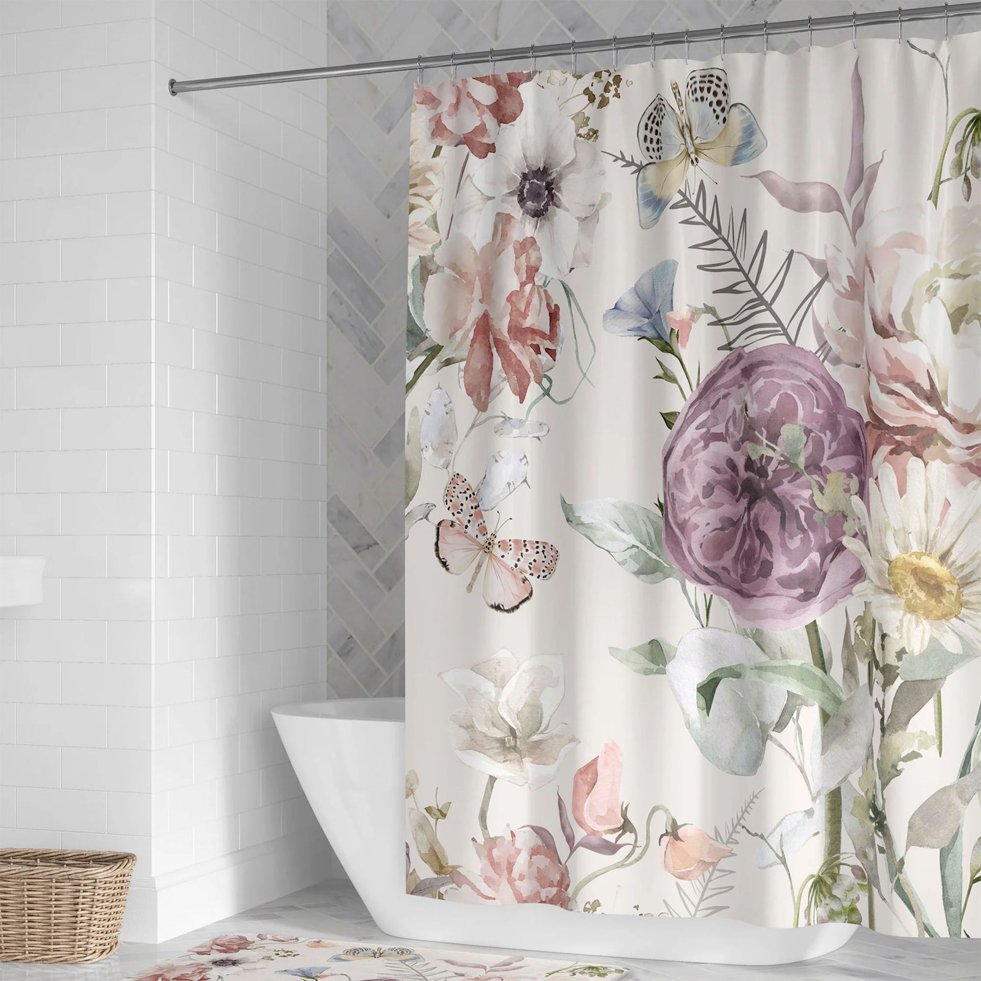 Purple Wildflower Bloom Shower Curtain Multi Pastel 71 x 72