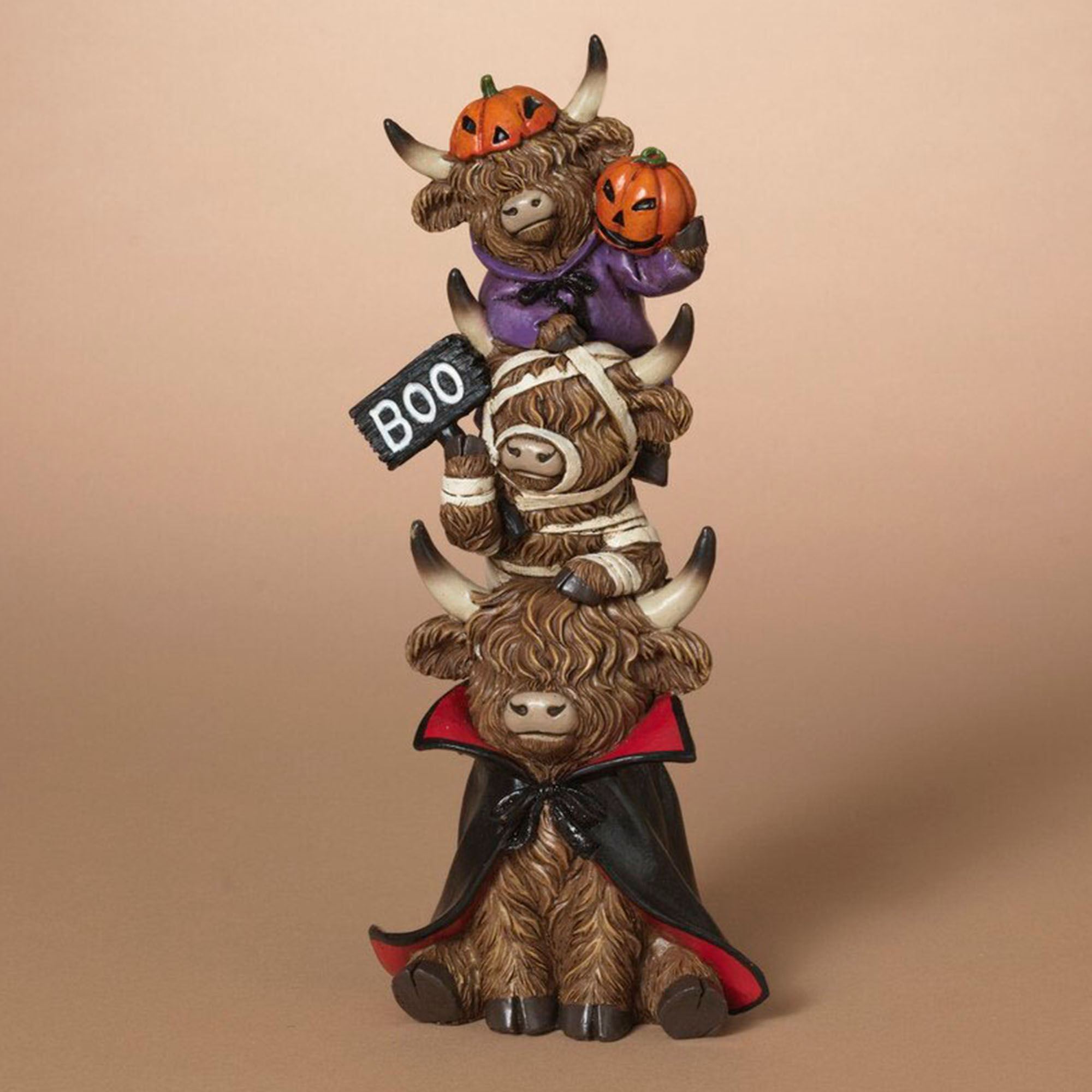 Halloween Stacked Highland Cows Table Sculpture Brown