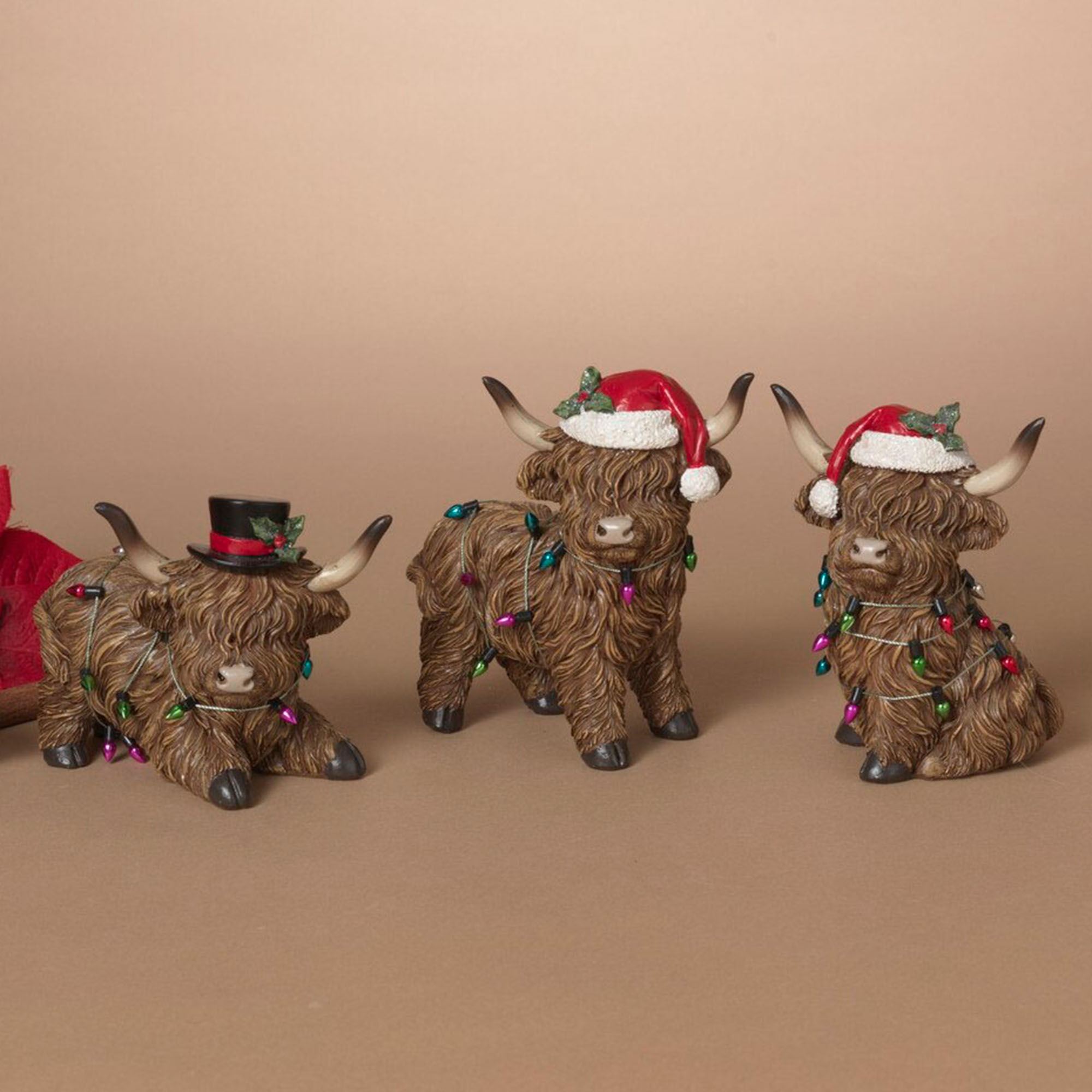 Holiday Highland Cow Table Sculptures Brown Set of Three