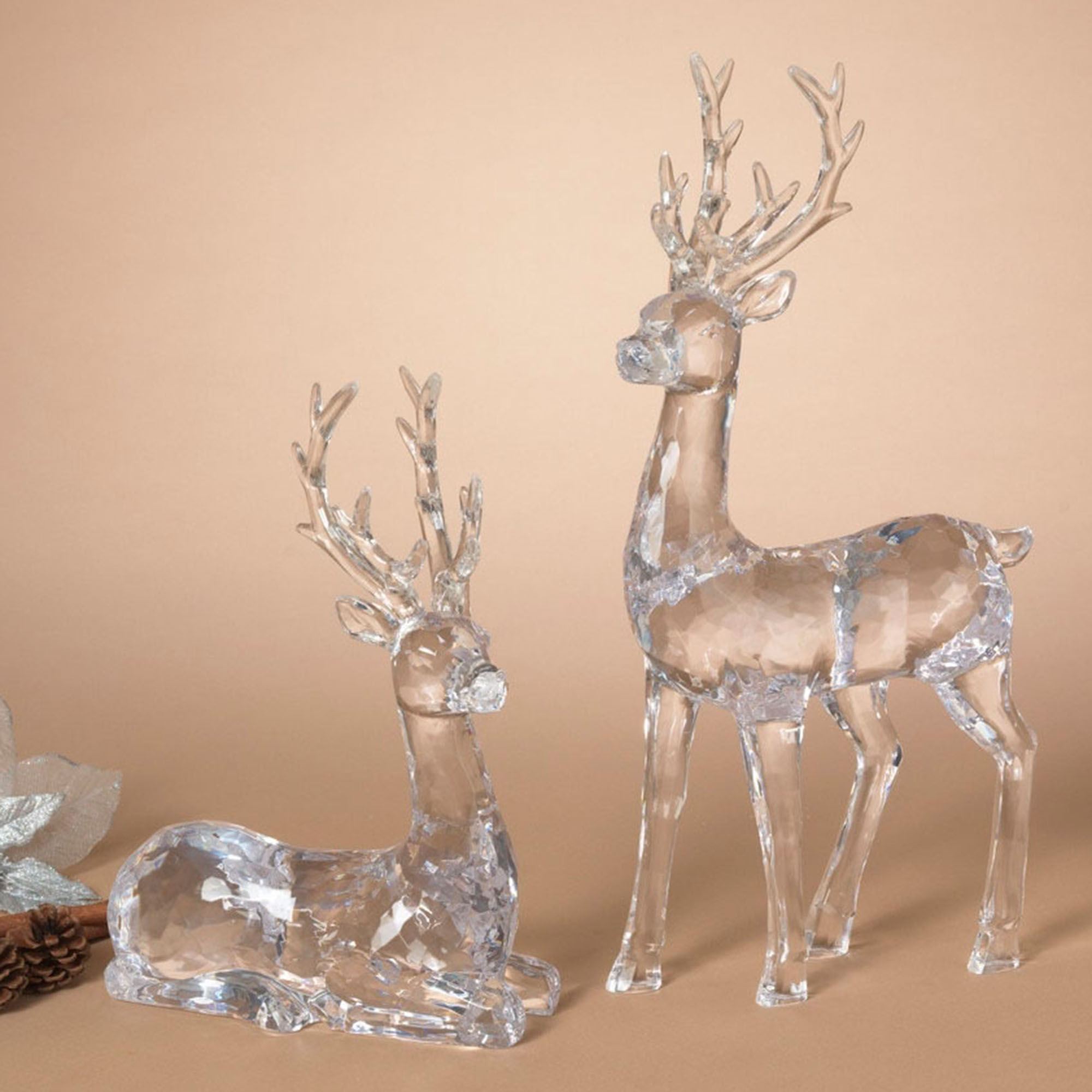 Winter Wonder Deer Figures Clear Set of Two