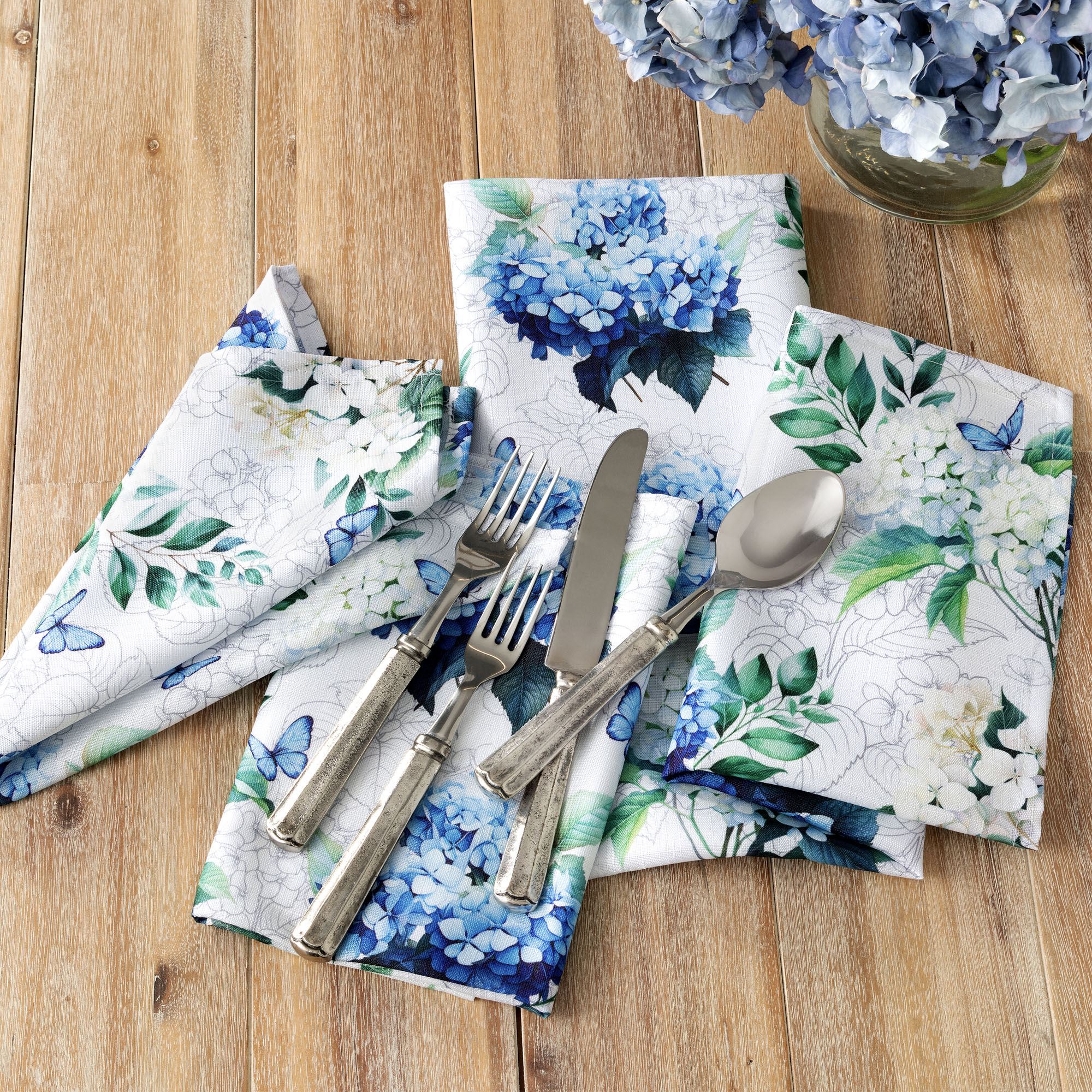 Hydrangea Garden Napkins White Set of Four