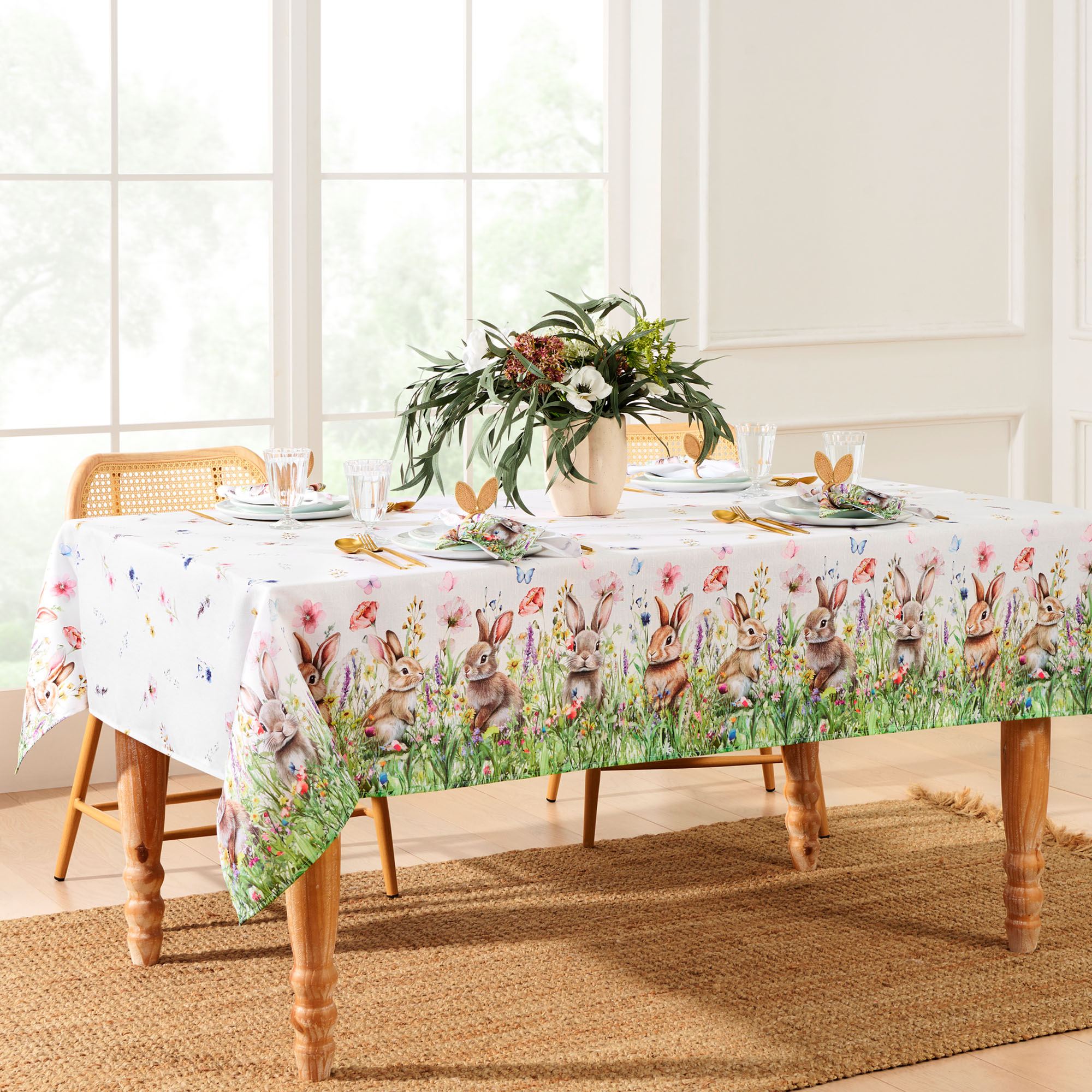 Bunny Meadow Rectangle Tablecloth White