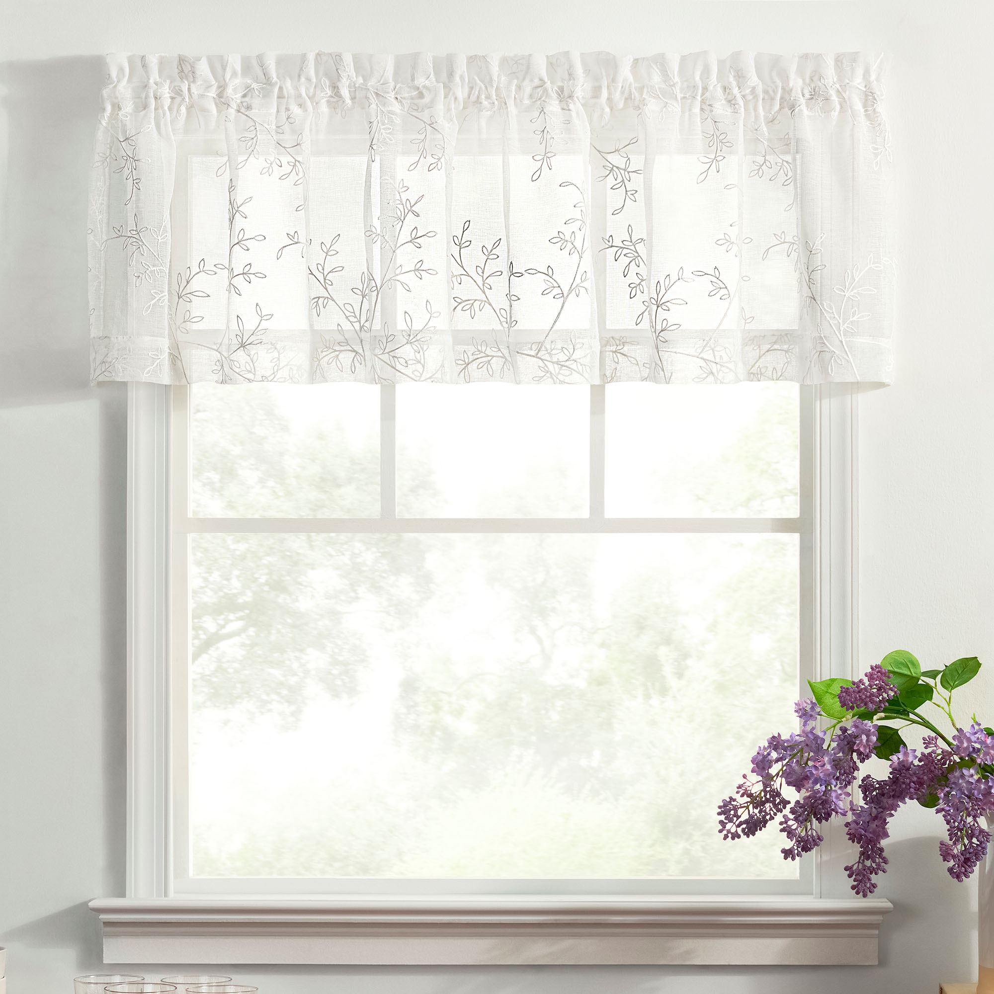 Willow Bloom Sheer Tailored Valance White 70 x 15