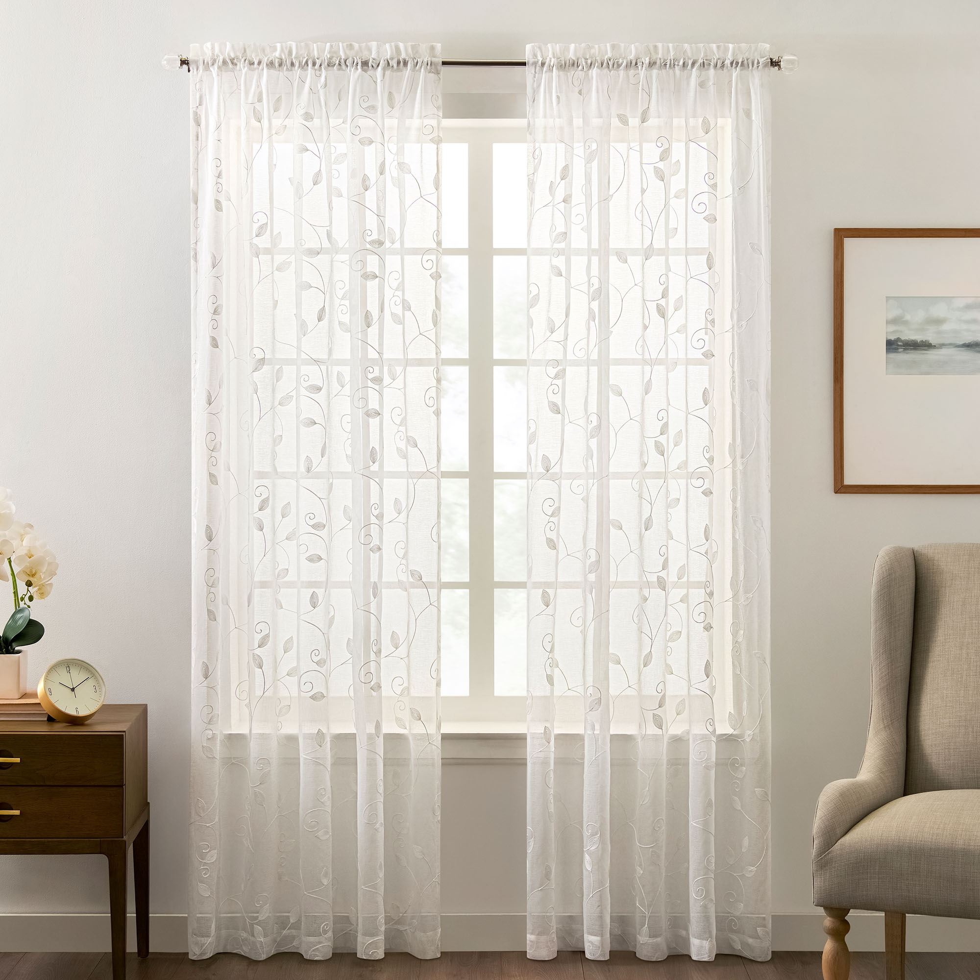 Willow Vine Sheer Curtain Panel White