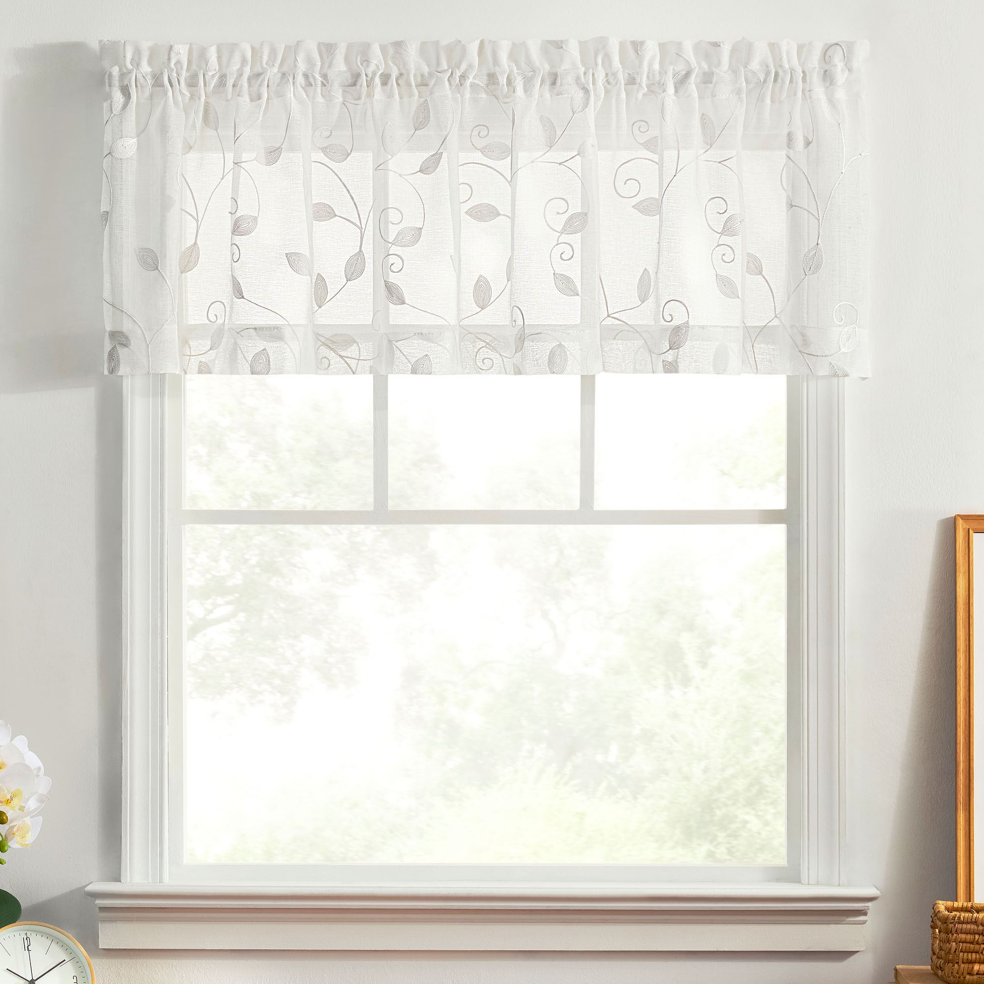 Willow Vine Sheer Tailored Valance White 70 x 15