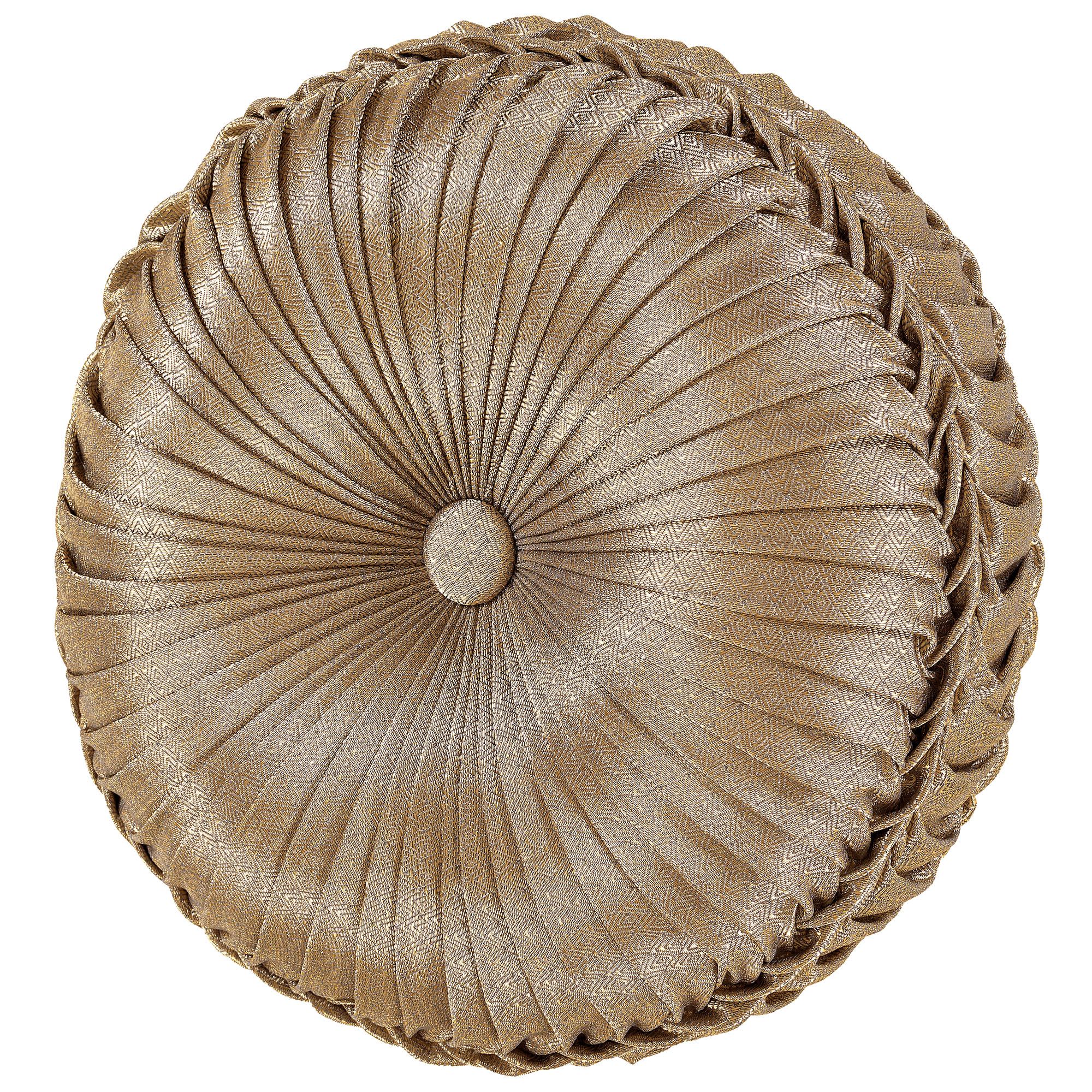 Glimmerstone Pleated Tufted Pillow Gold Round