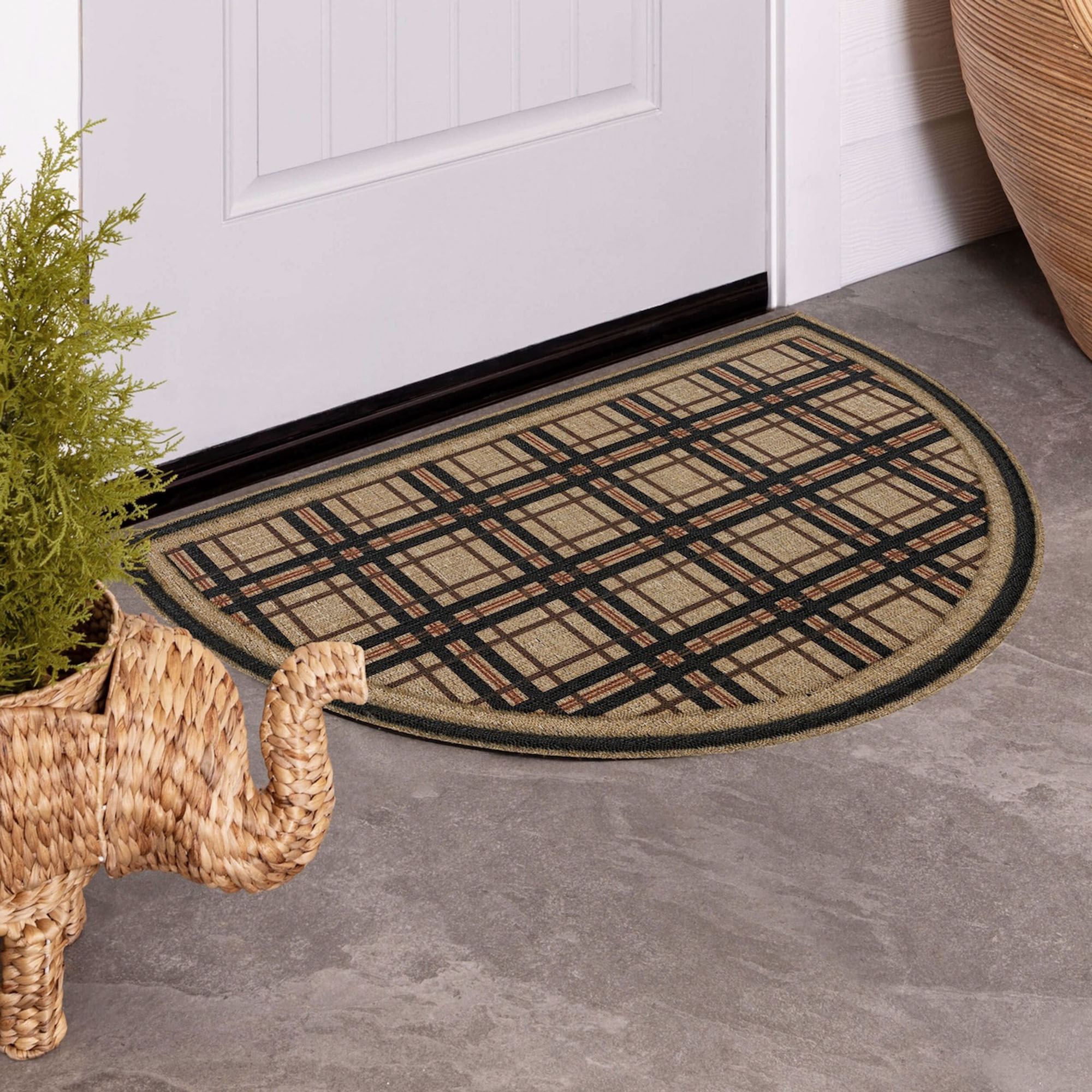 Plaid Ticking Stripe Slice Doormat Multi Warm 30 x 18