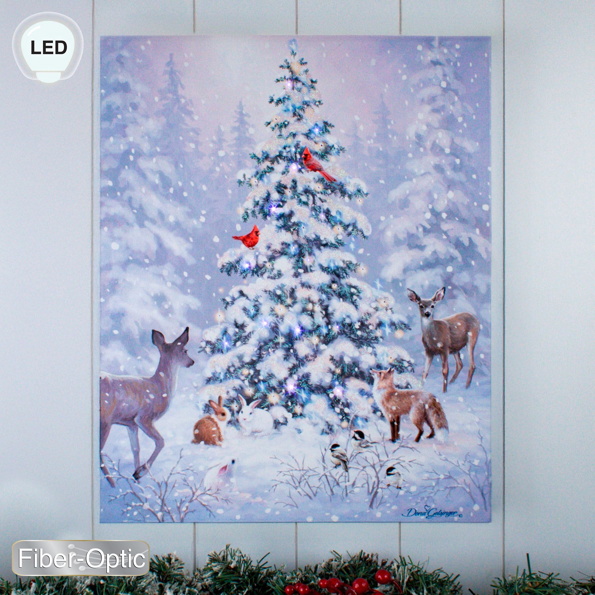 Woodland Christmas Lighted Canvas Wall Art Multi Cool