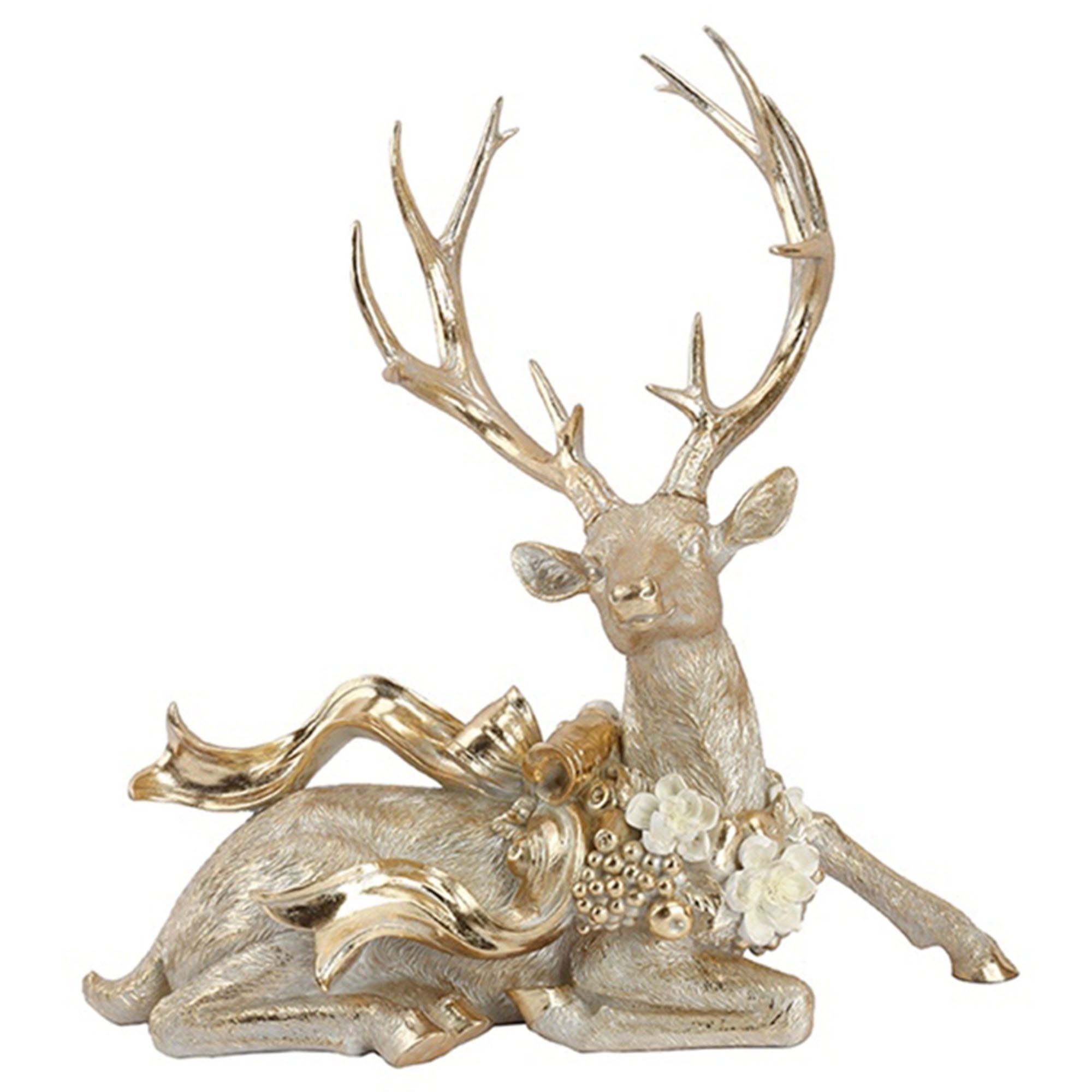 Holiday Splendor Resting Deer Sculpture Gold