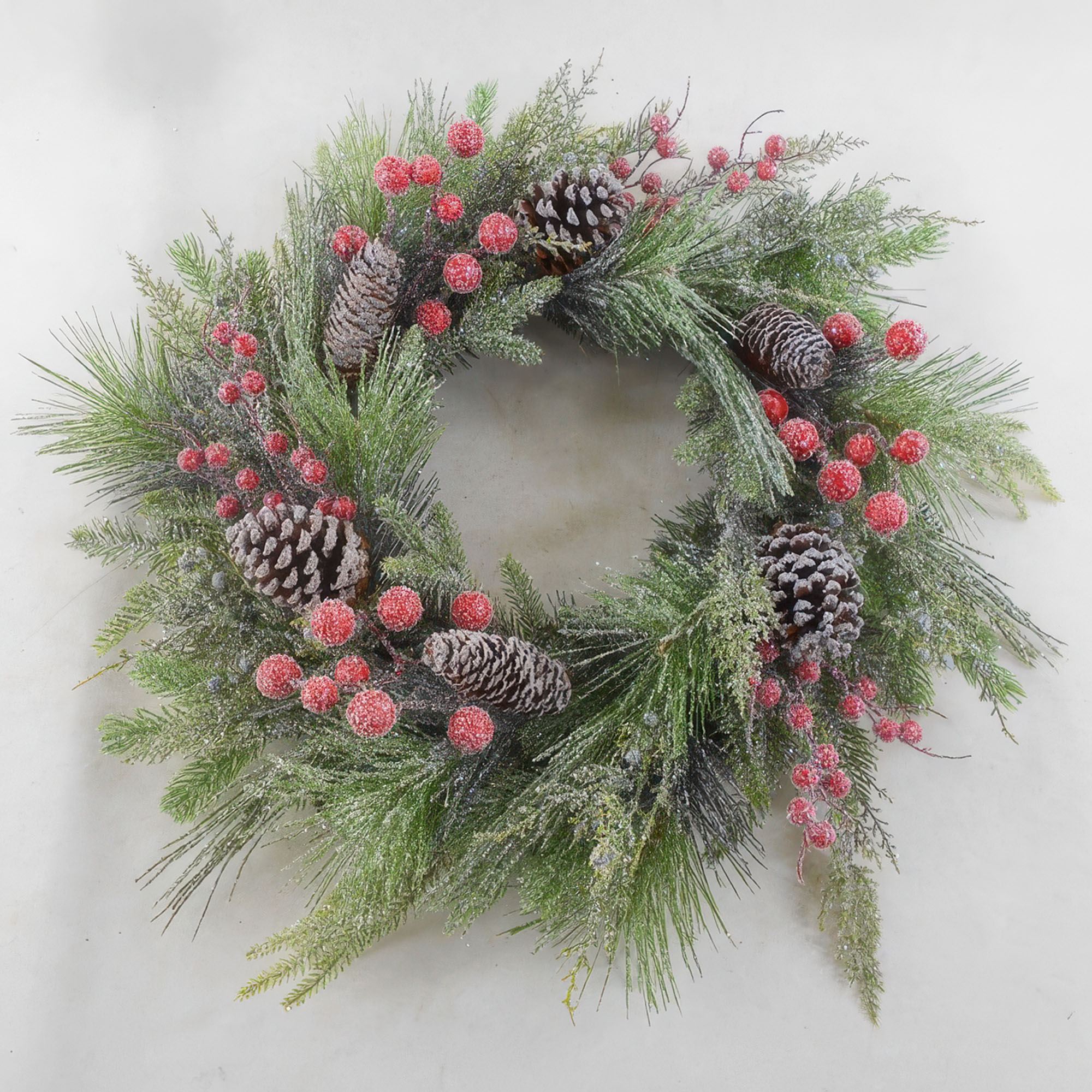 Iced Berry and Pine Wreath Green