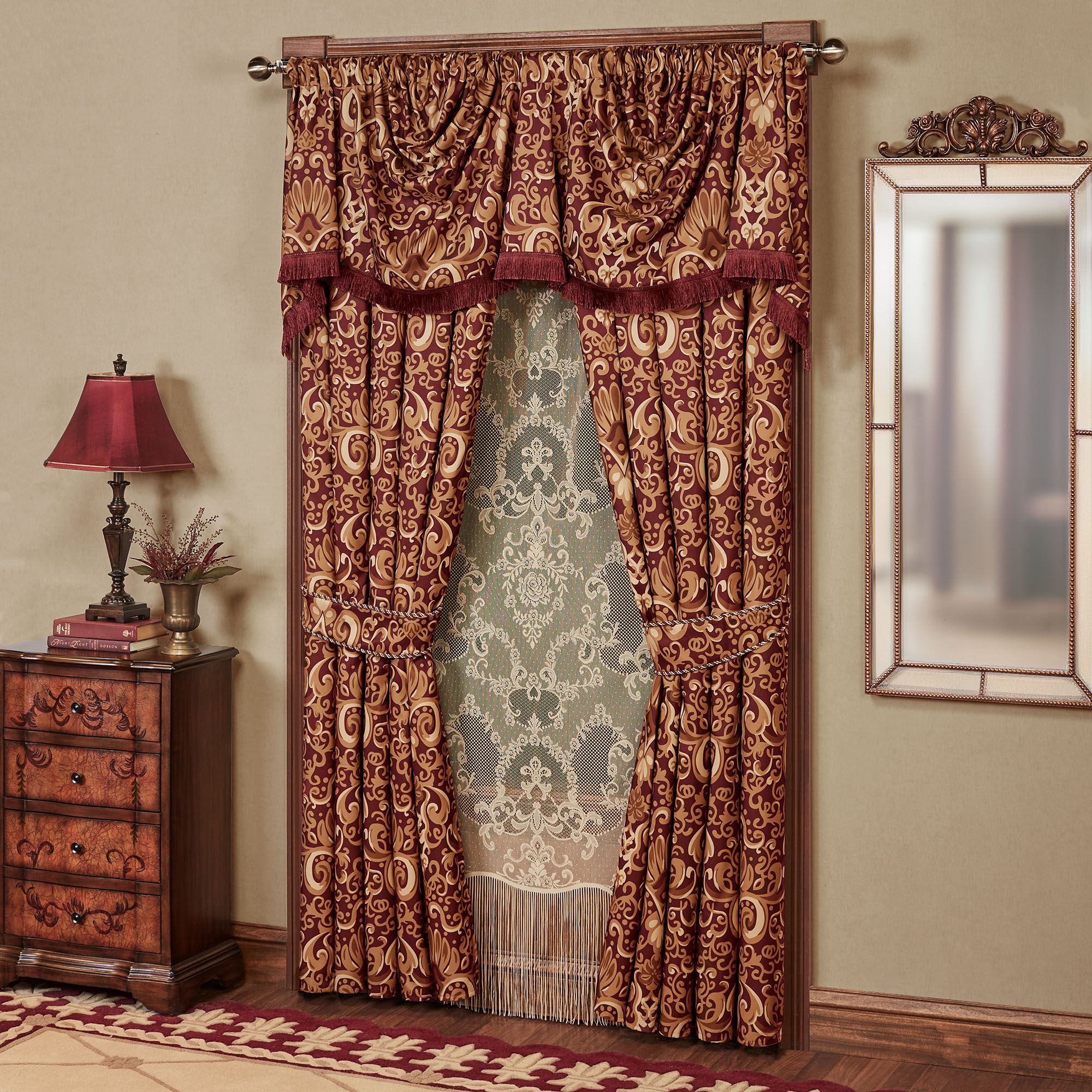 Empress Fringed Empire Valance Wine 110 x 28