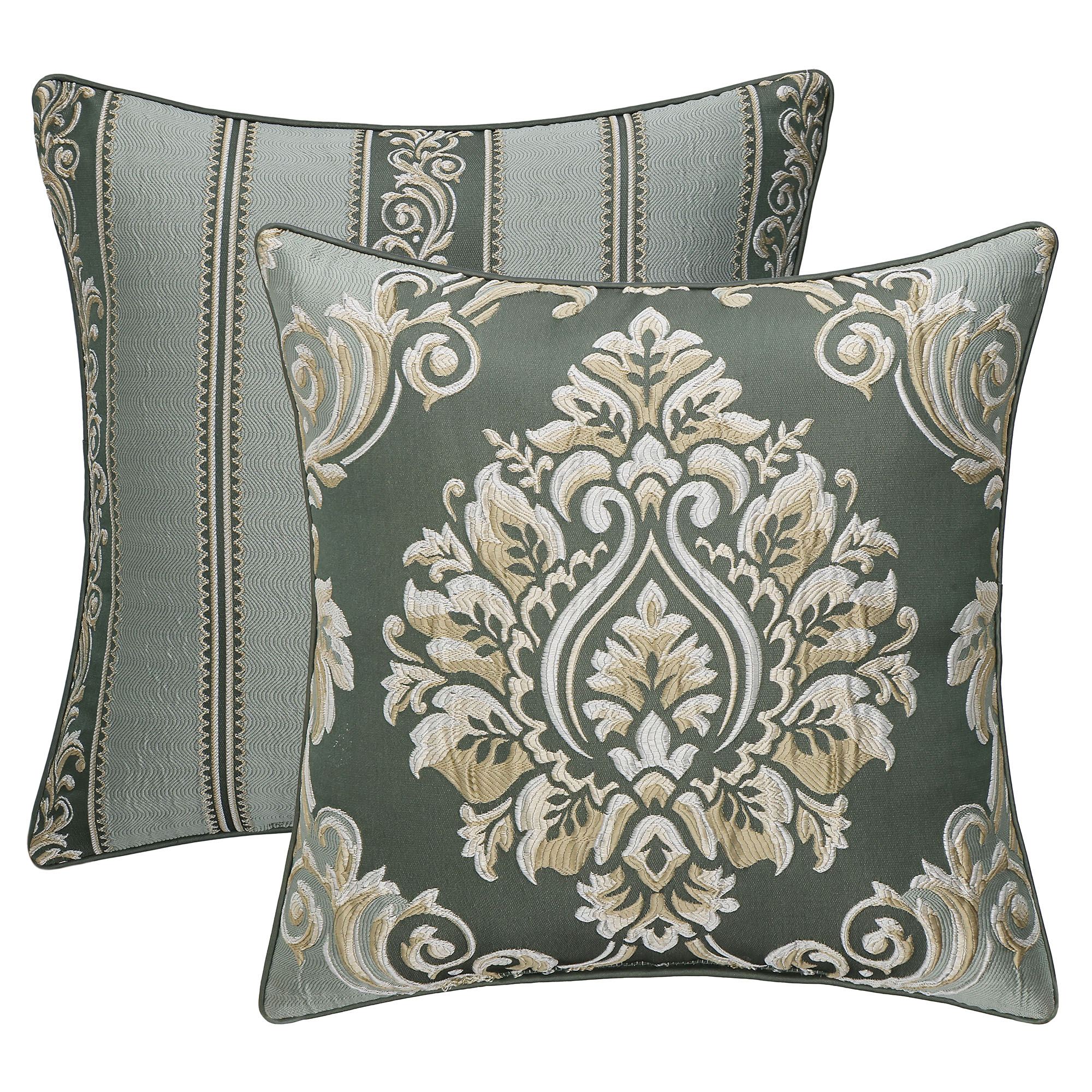 Alina Reversible Damask Pillow Dark Green 20 Square