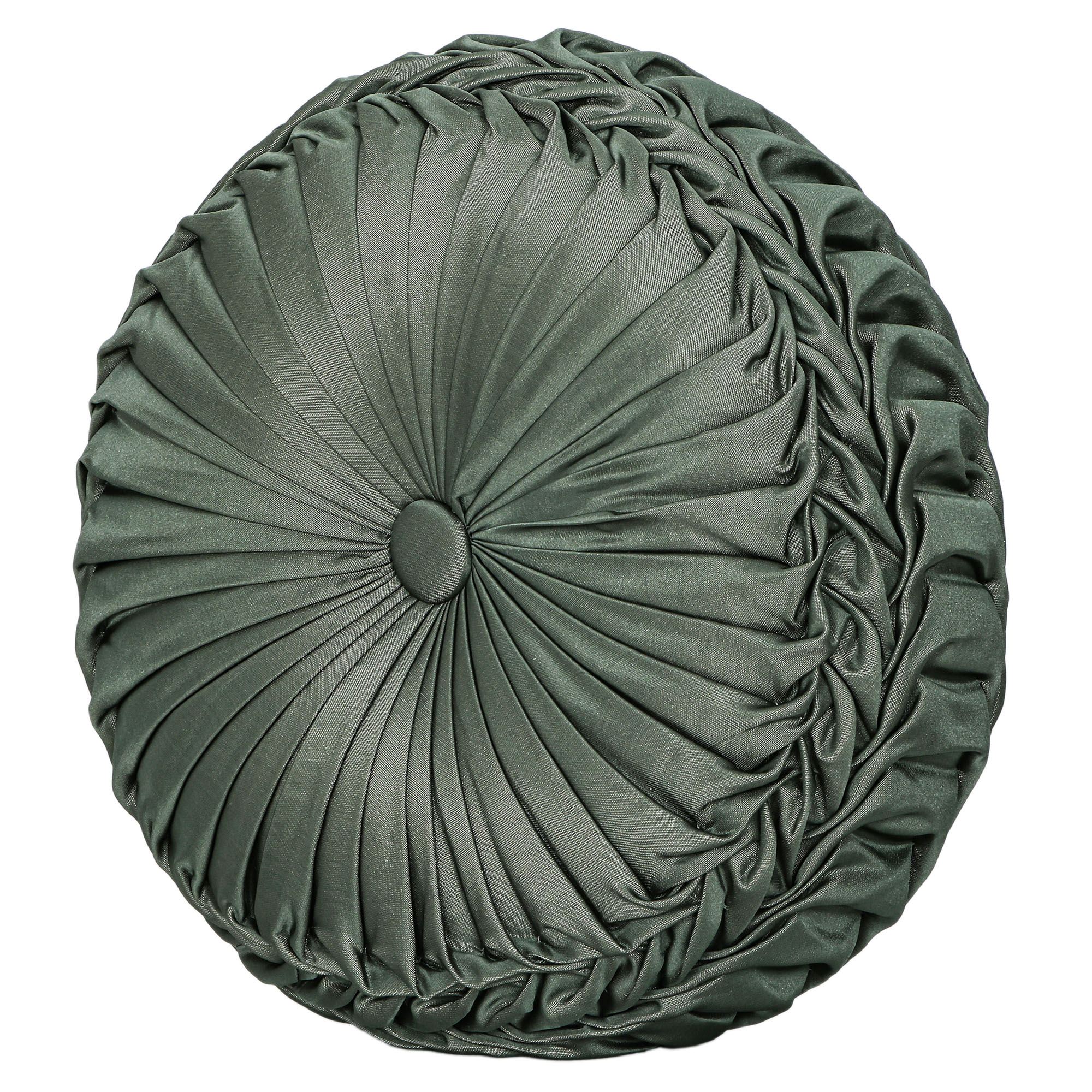 Alina Pleated Tufted Pillow Dark Green Round
