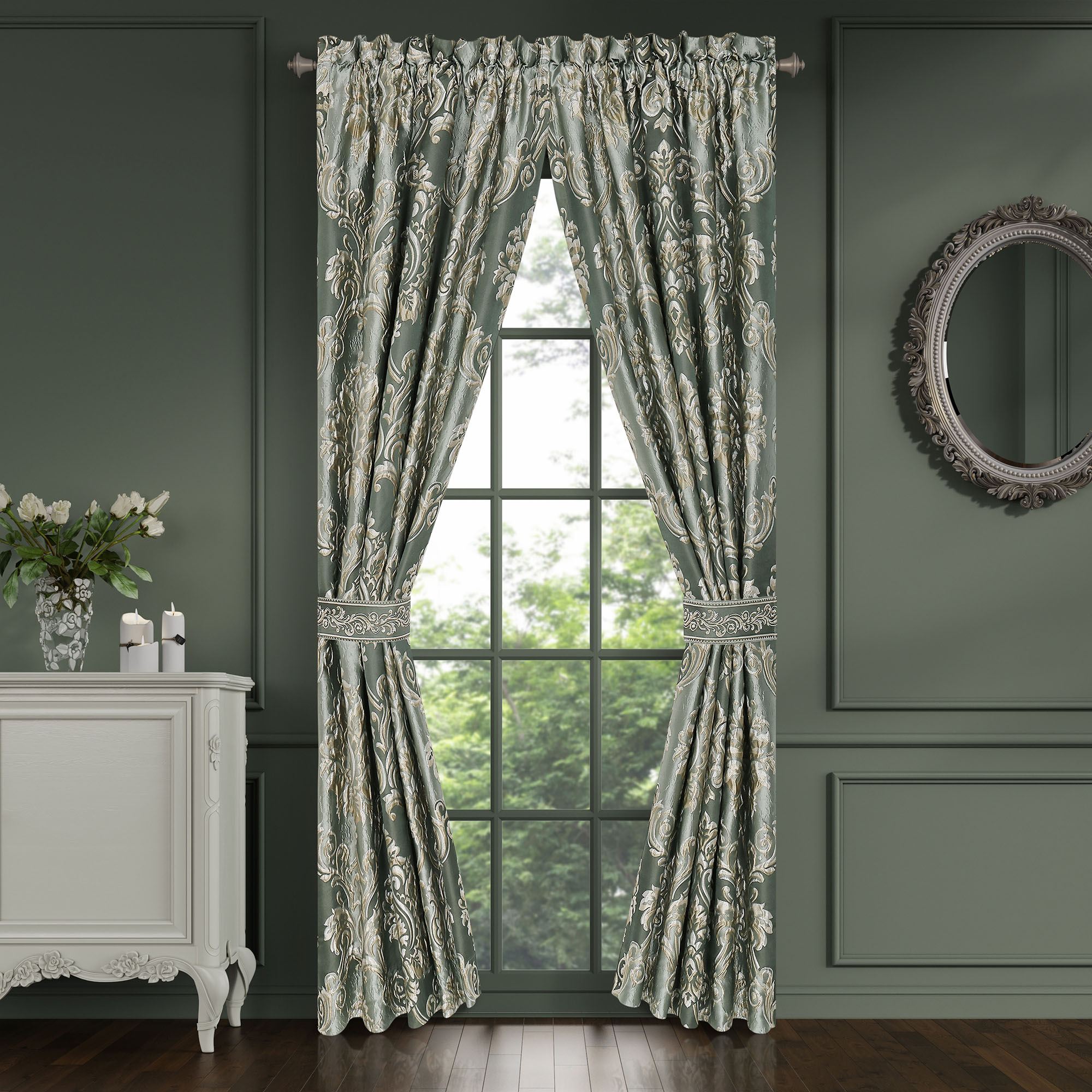 Alina Wide Tailored Curtain Pair Dark Green