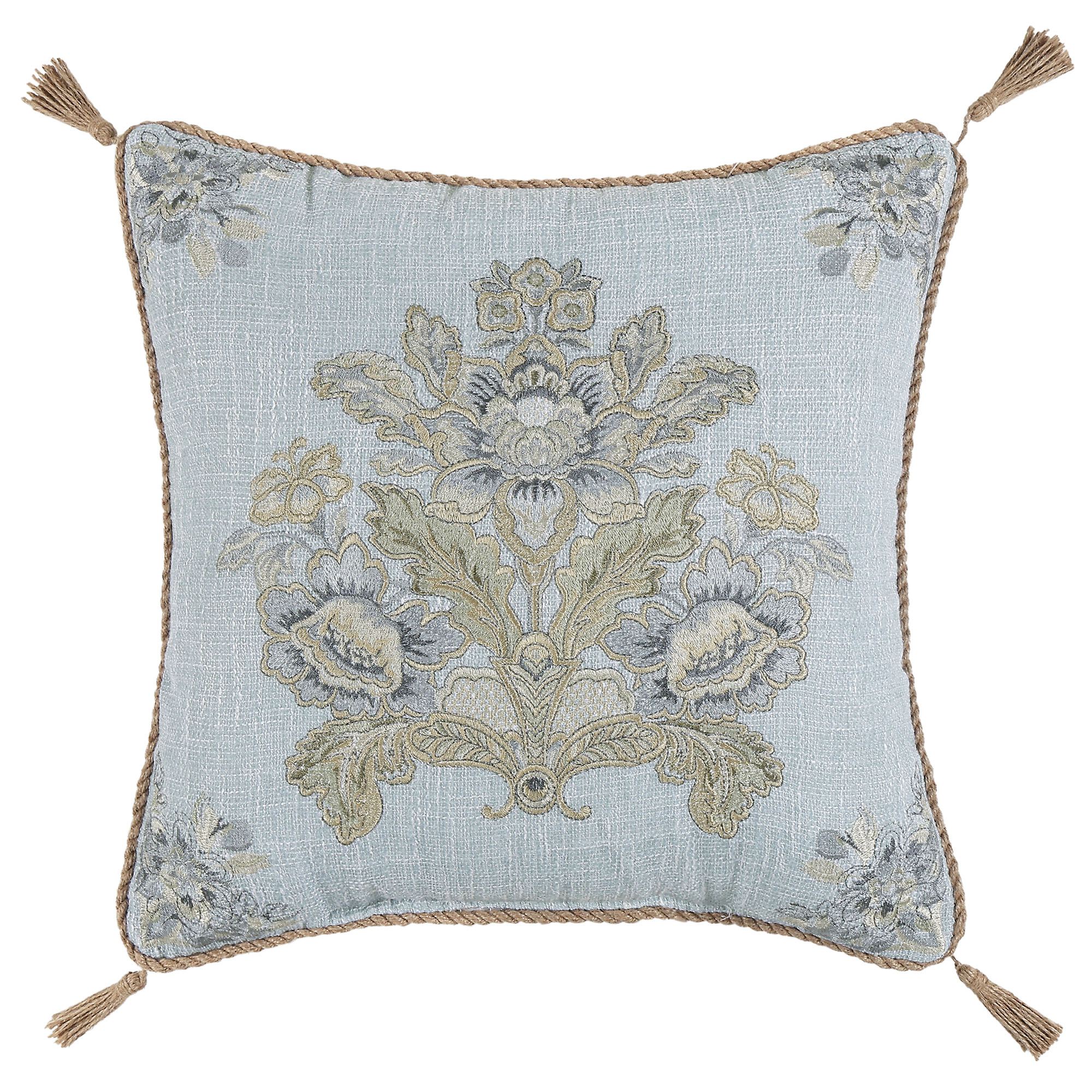 Pasadena Tasseled Embroidered Pillow Blue 18 Square