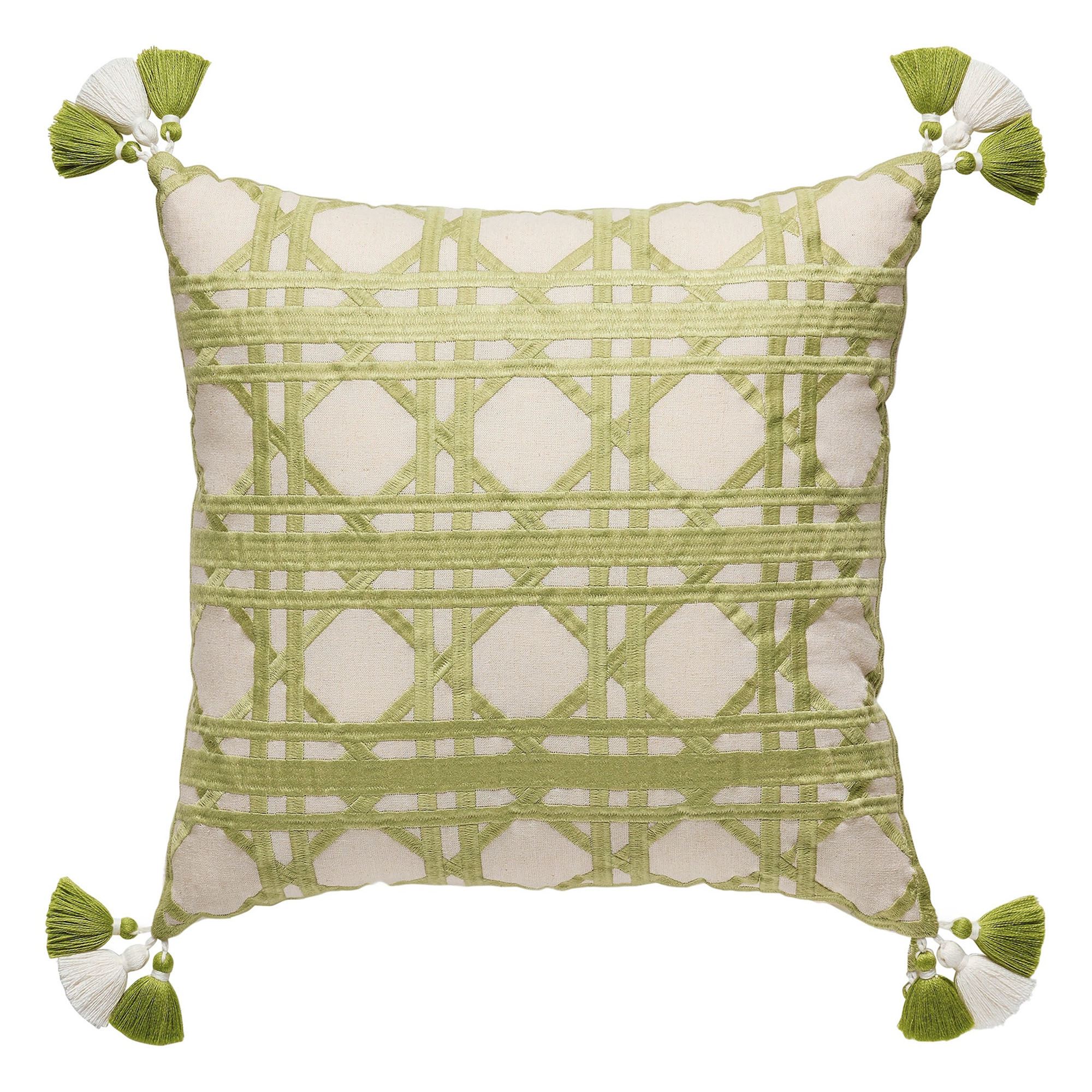 Sugar Mill Tasseled Embroidered Pillow Ivory 18 Square