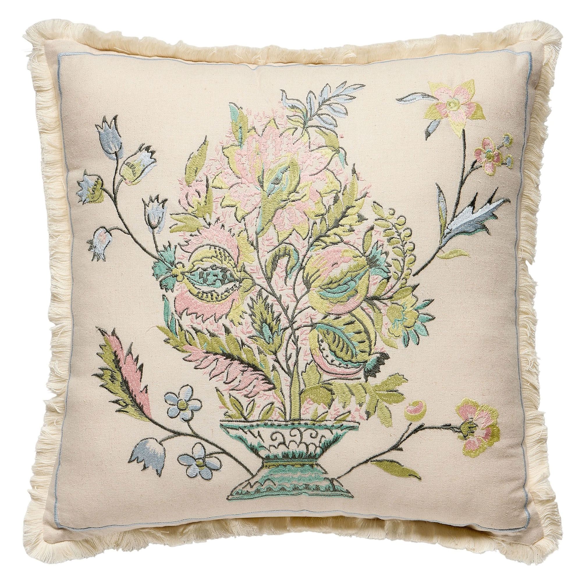 Sugar Mill Embroidered Floral Pillow Ivory 18 Square