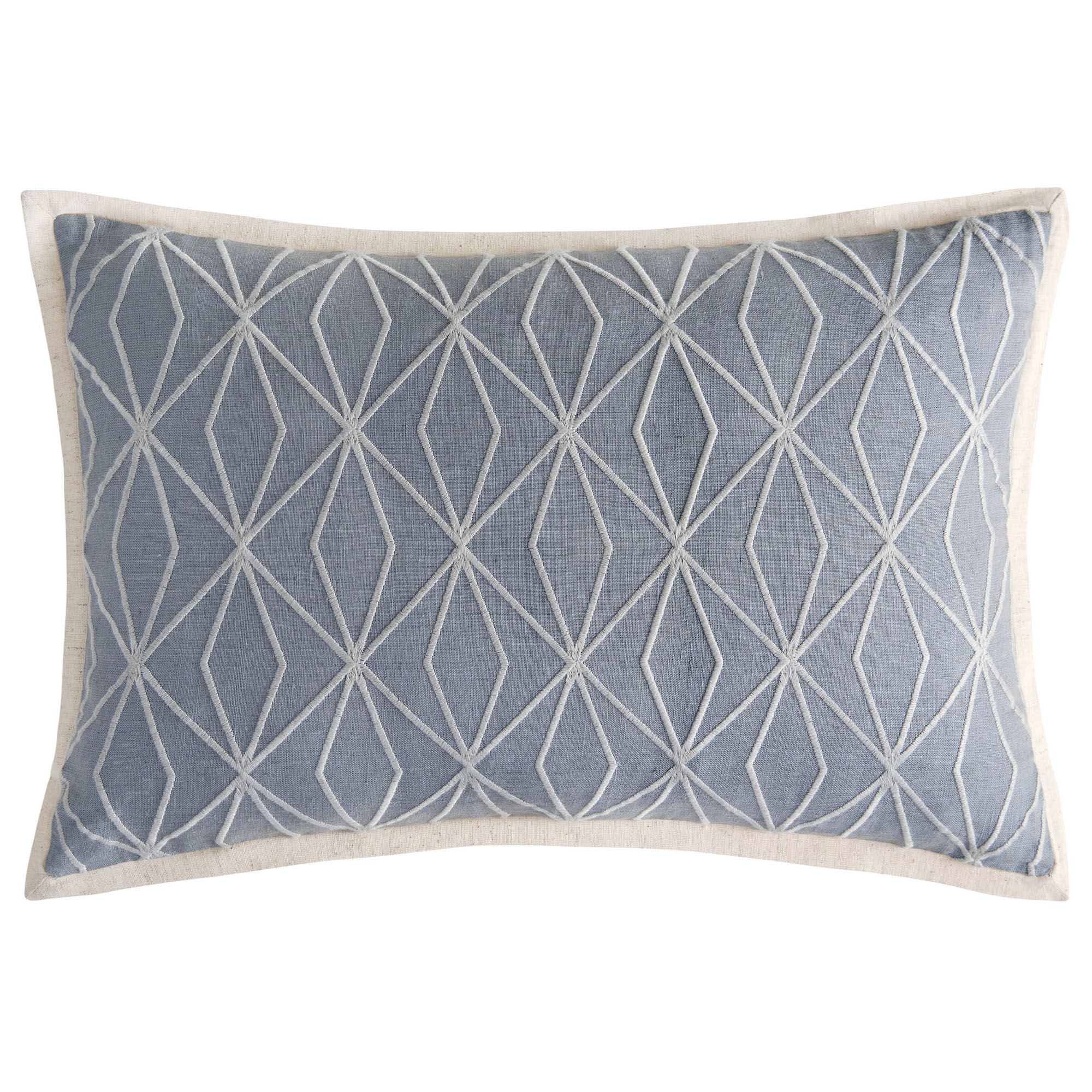 Aretha Embroidered Flanged Rectangle Pillow Steel Blue