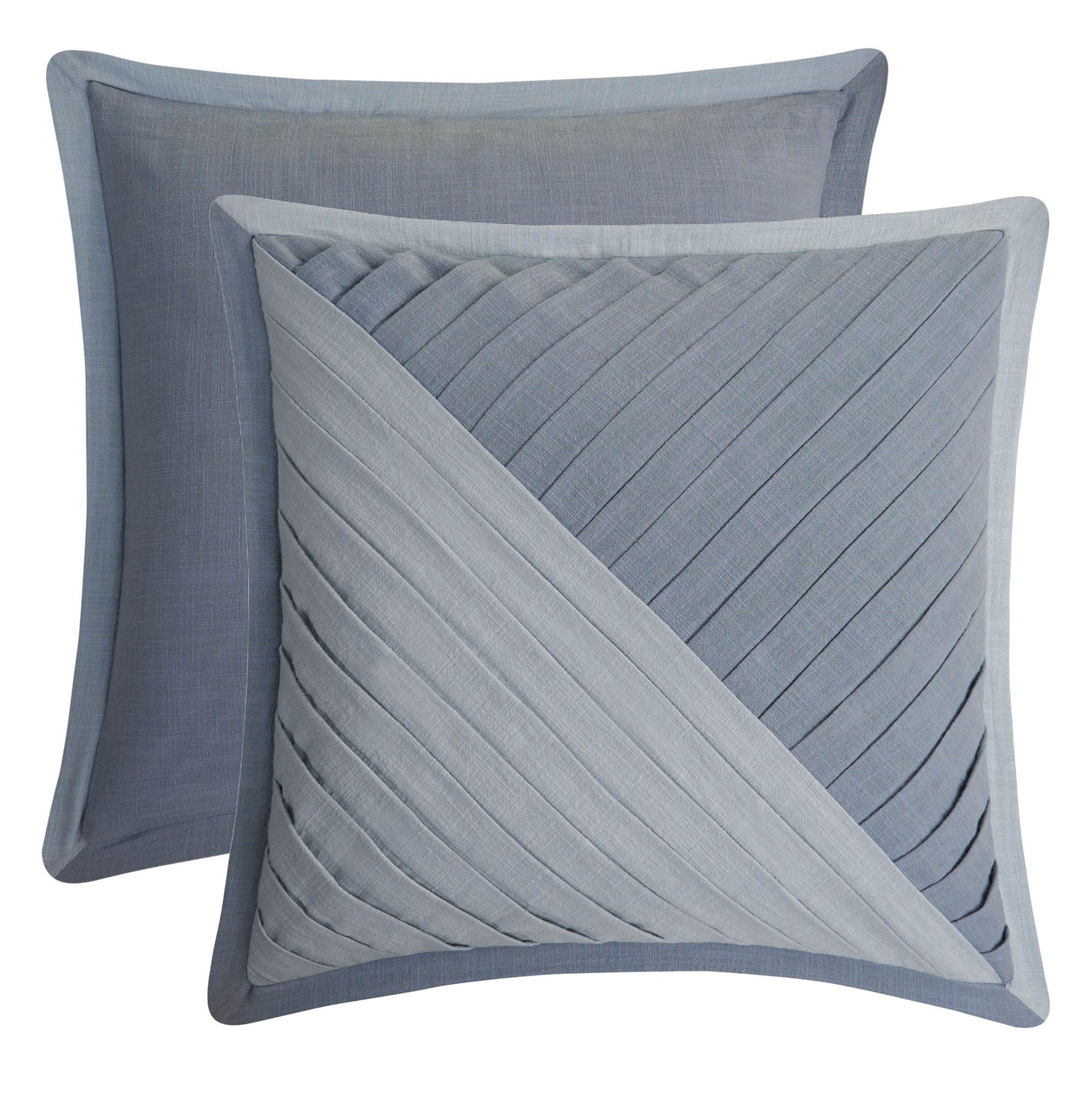 Aretha Pleated Flanged Pillow Steel Blue 18 Square