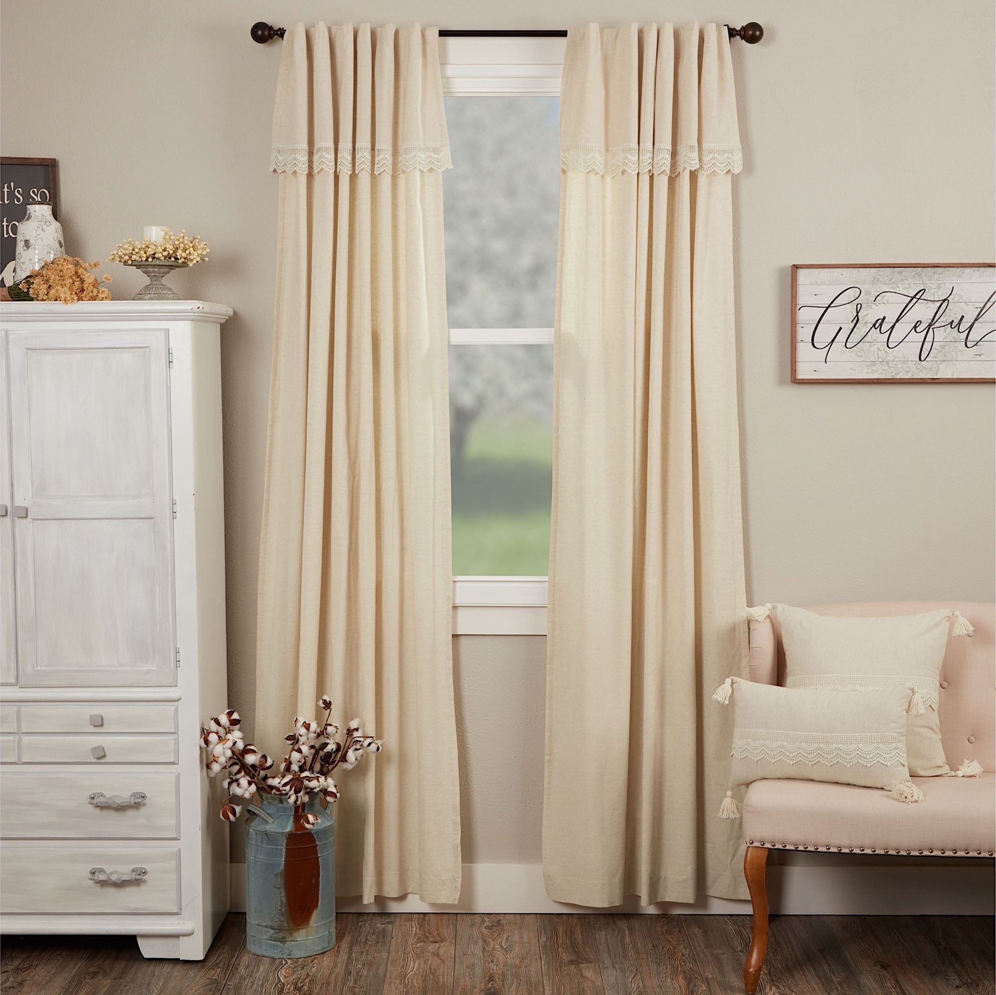 Flax and Lace Curtain Pair Natural