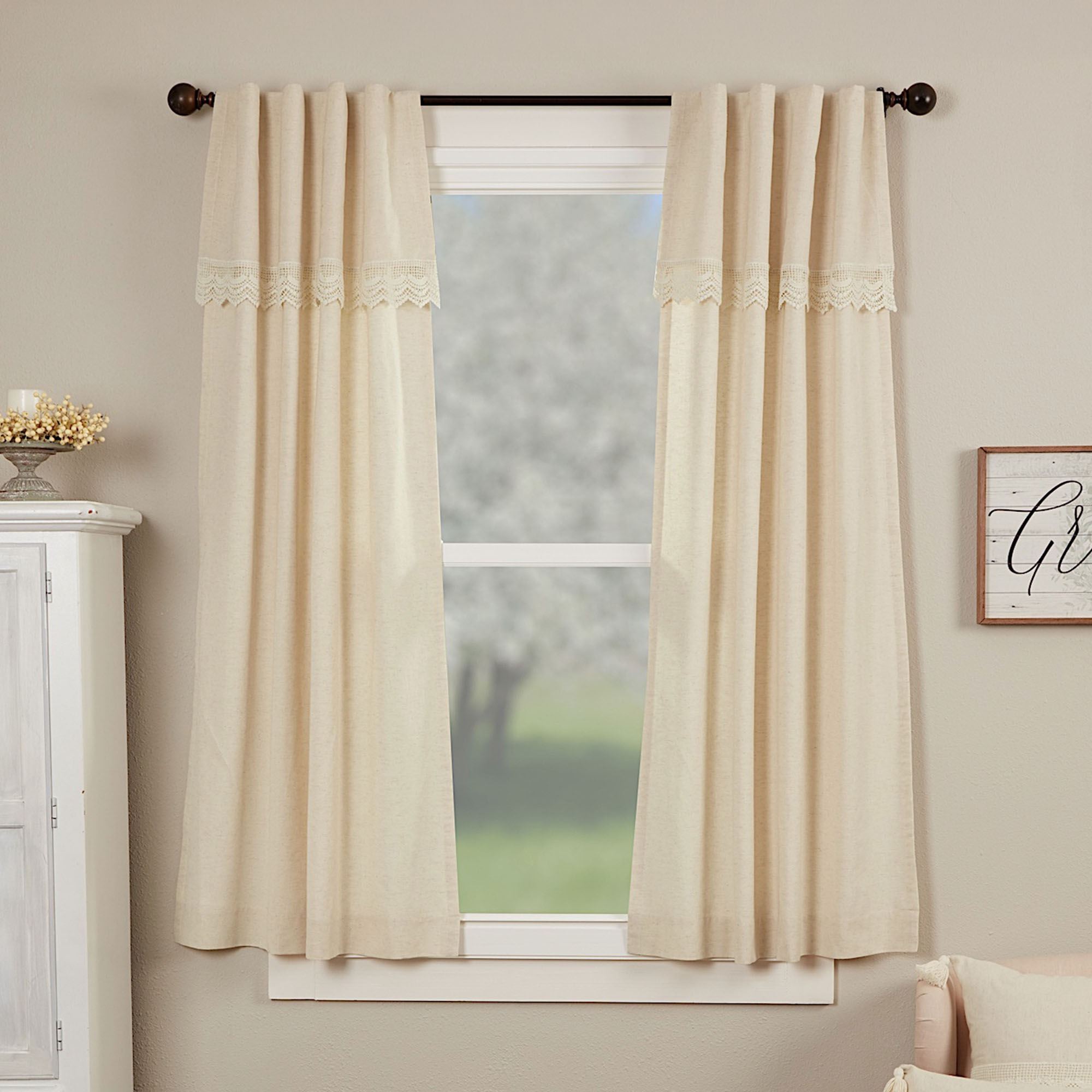 Flax and Lace Curtain Pair Natural 72 x 63